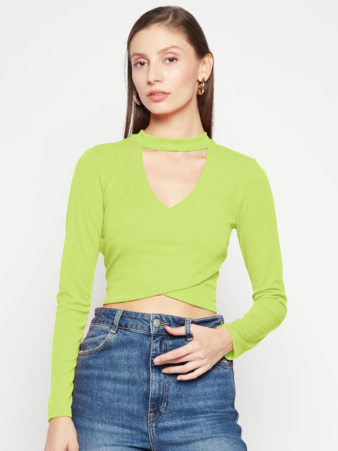 

Uptownie Lite Women Stretchable Criss Cross Full Sleeves Top, Green