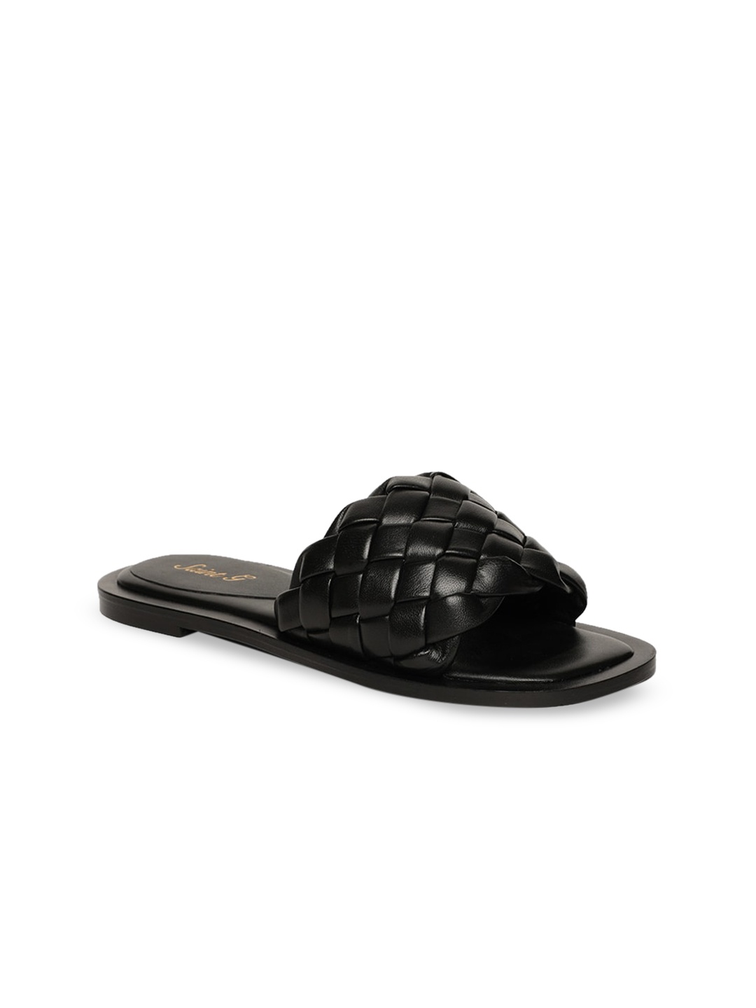 

Saint G Women Black Textured Open Toe Flats