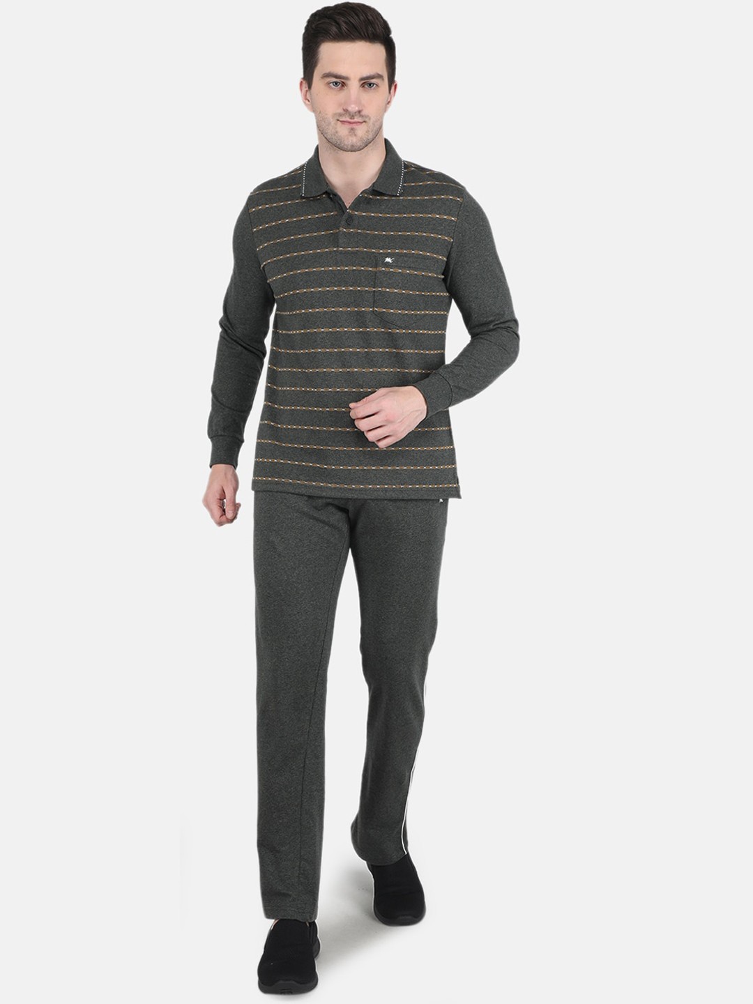 

Monte Carlo Men Olive Green Striped Cotton Tracksuits