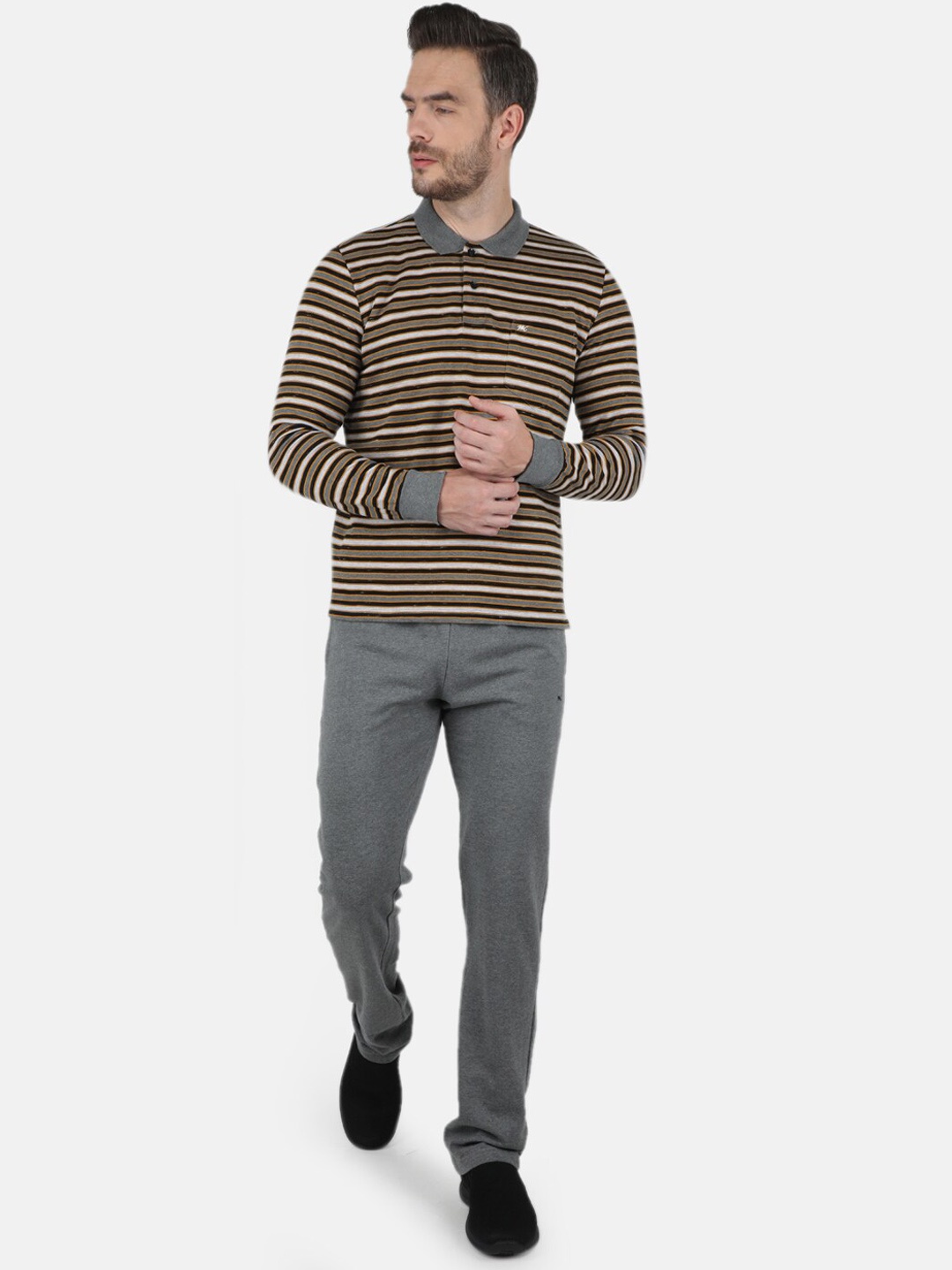 

Monte Carlo Men Yellow & Grey Striped Cotton Tracksuits