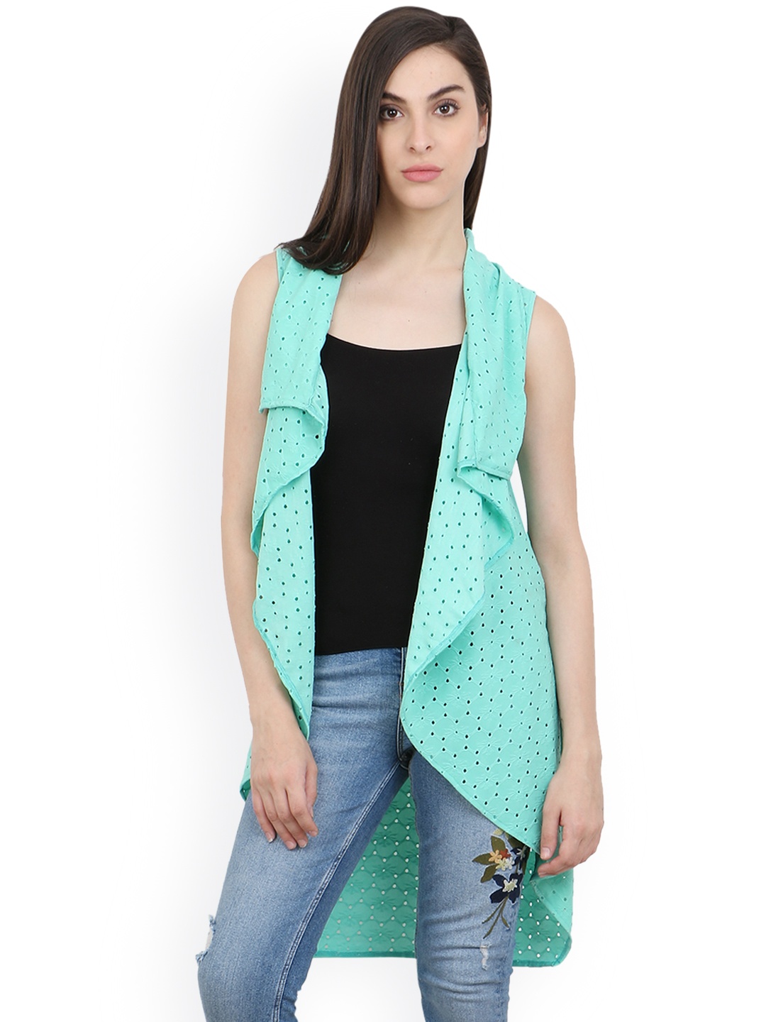 

Cation Green Self-Design Longline Open Front Shrug