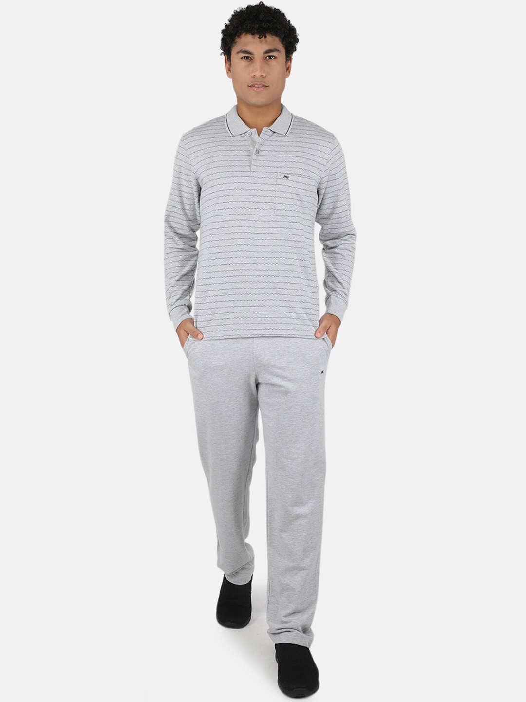 

Monte Carlo Men Plus Size Grey Striped Mid-Rise Cotton Tracksuits