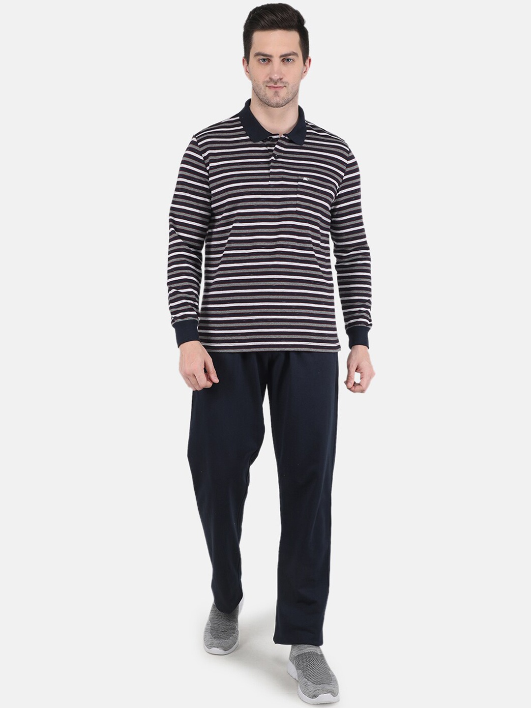 

Monte Carlo Men Navy Blue & White Striped Cotton Tracksuit