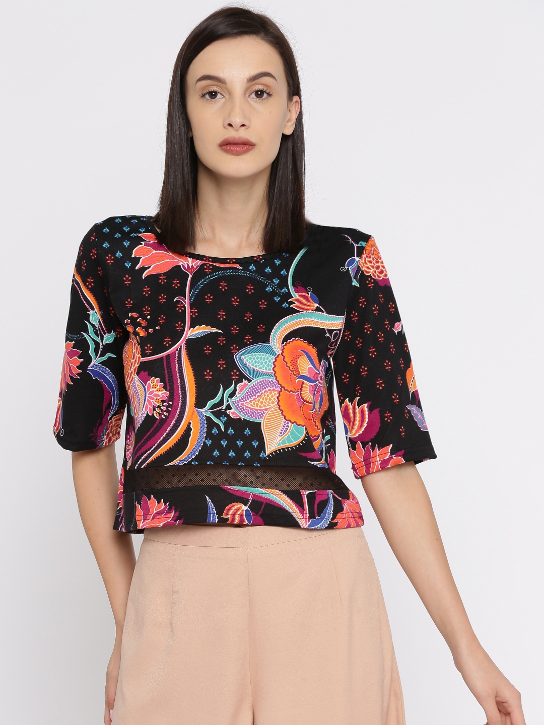 

Global Desi Women Black & Orange Printed Top