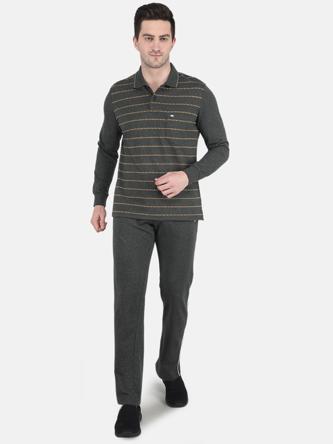 

Monte Carlo Men Grey Striped Cotton Tracksuits