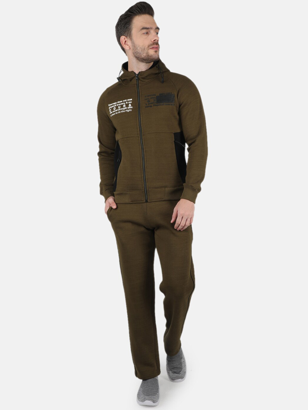 

Monte Carlo Men Olive-Green Solid Hooded Cotton Tracksuits