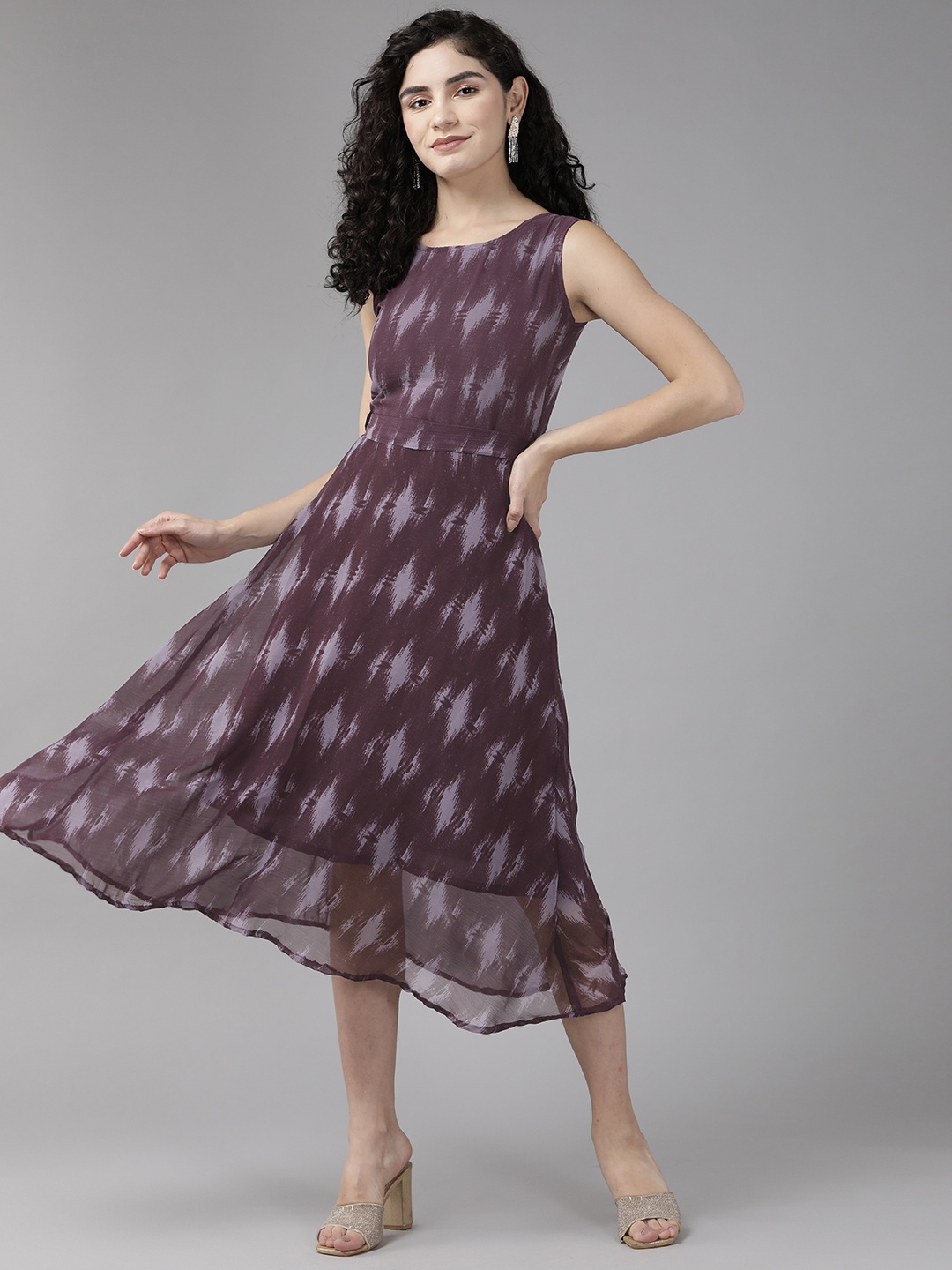 

Aarika Burgundy Georgette A-Line Midi Dress