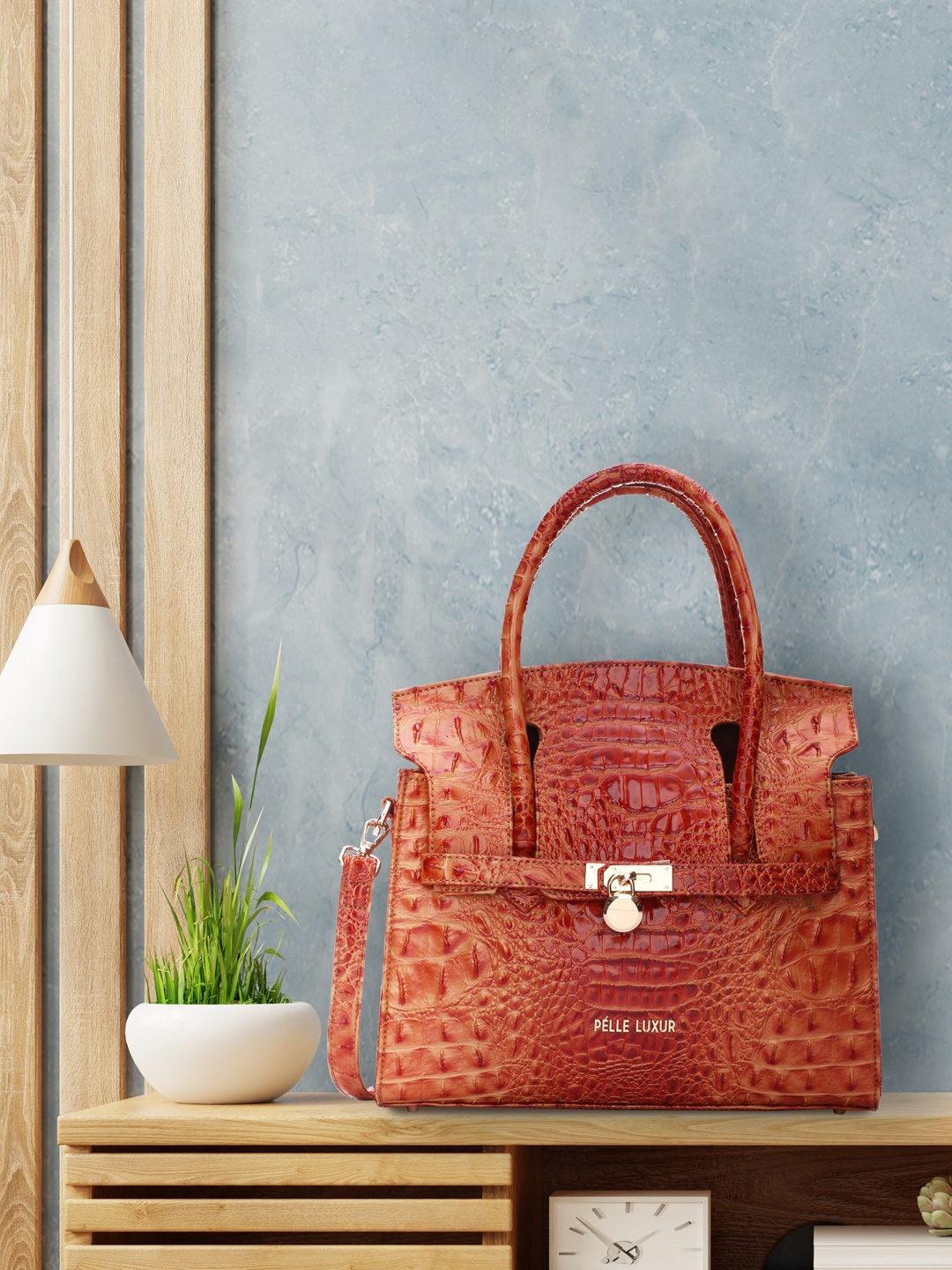 

PELLE LUXUR Women Red Textured PU Structured Handheld Bag