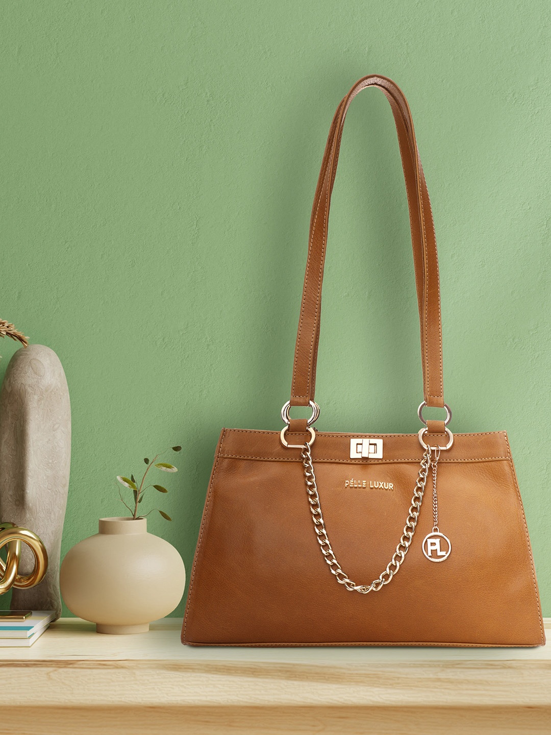 

PELLE LUXUR Women Tan Leather Structured Satchel