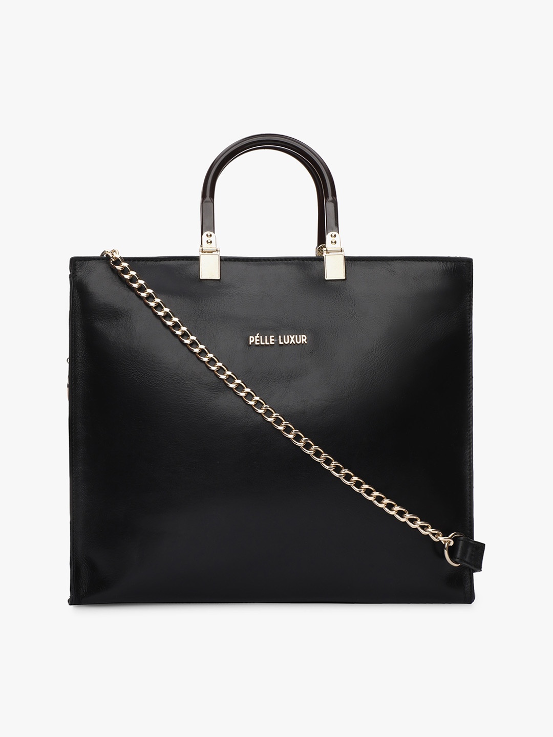 

PELLE LUXUR Women Black Leather Oversized Structured Handheld Bag