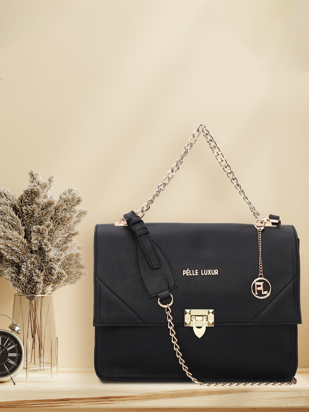 

PELLE LUXUR Black Leather Structured Satchel