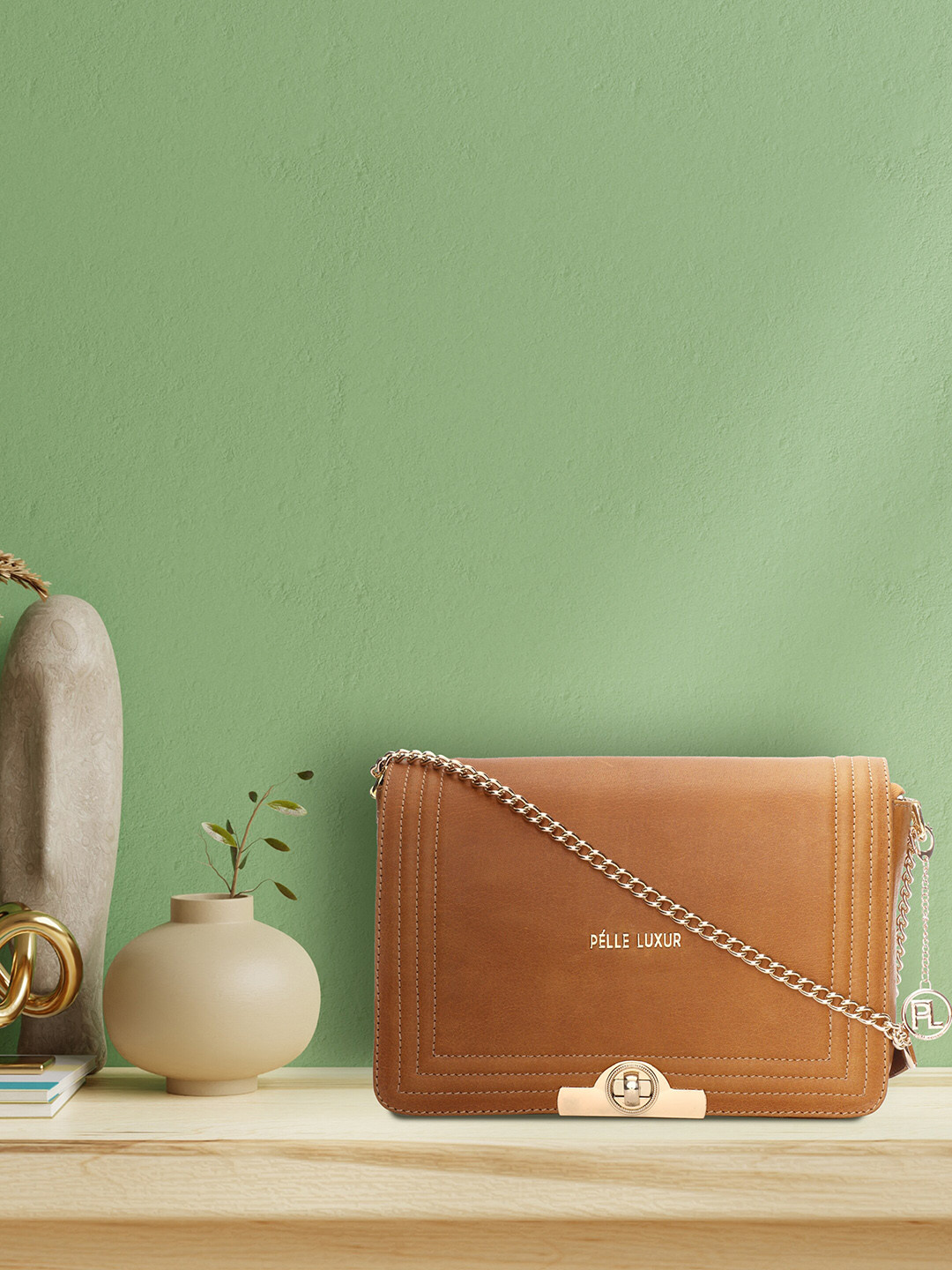 

PELLE LUXUR Tan Leather Structured Satchel