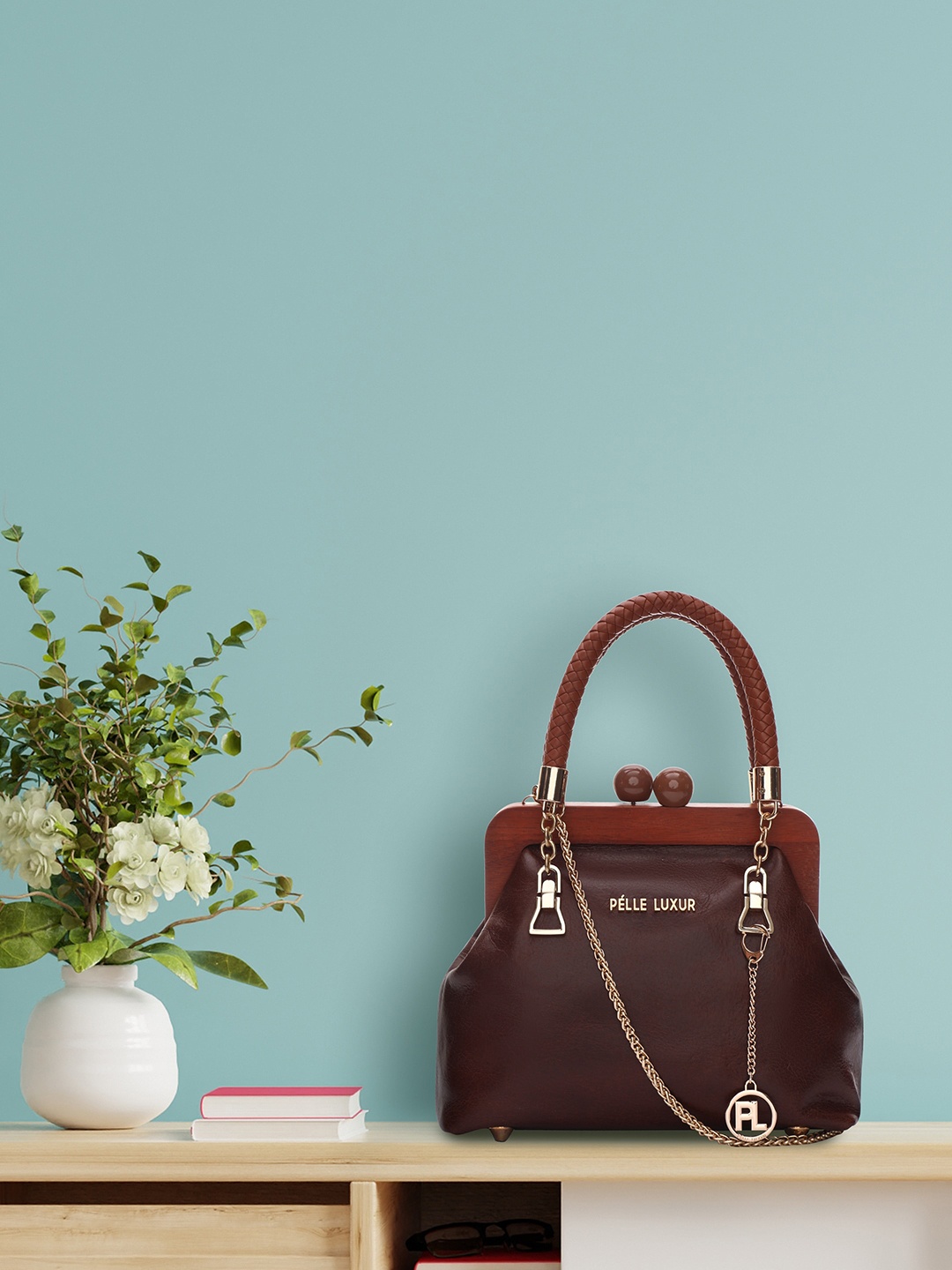 

PELLE LUXUR Brown Leather Structured Handheld Bag