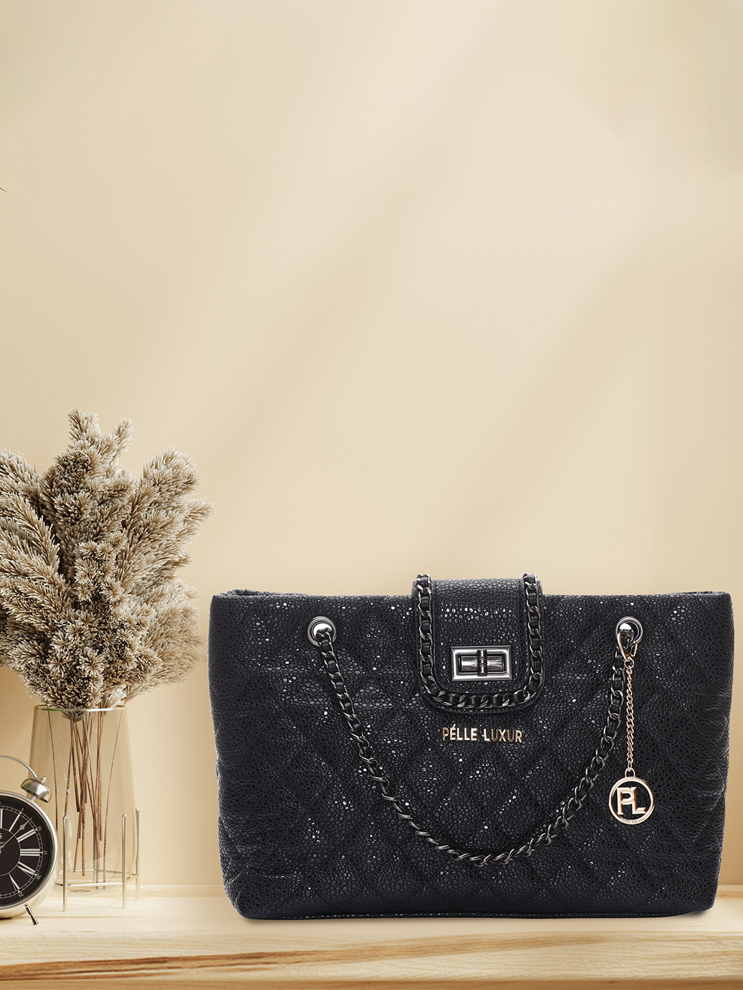 

PELLE LUXUR Black PU Structured Sling Bag with Quilted