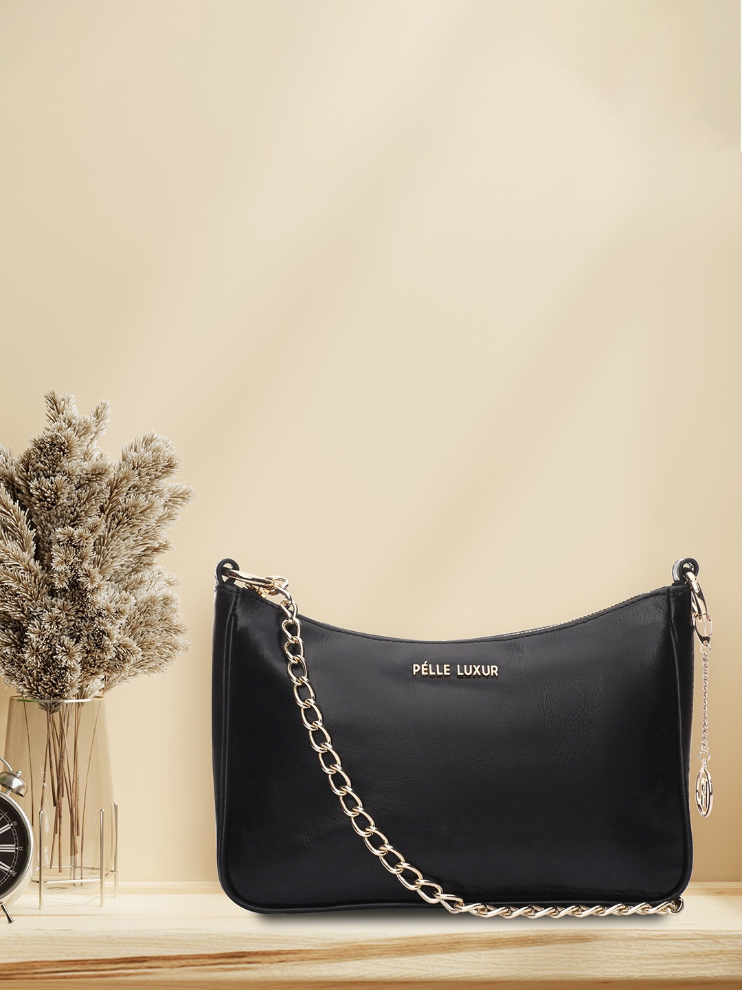 

PELLE LUXUR Black Colourblocked Leather Structured Sling Bag