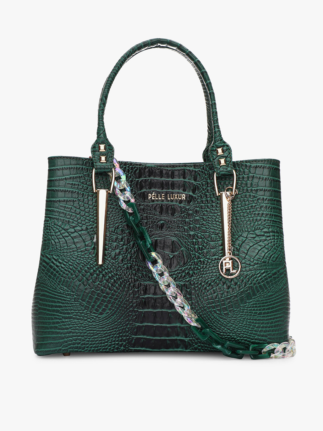 

PELLE LUXUR Green Animal Textured Structured Handheld Bag