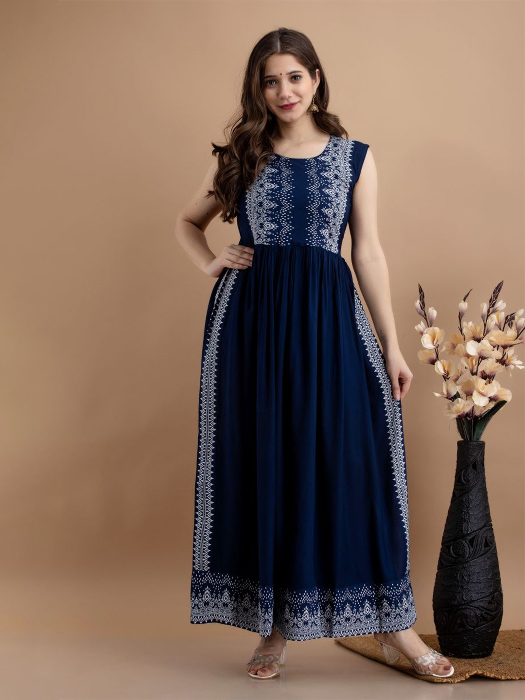 

PURSHOTTAM WALA Blue Ethnic Motifs Maxi Maxi Dress