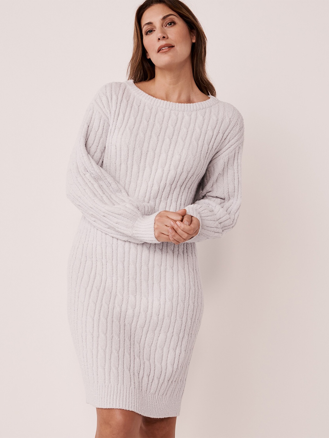 

La Vie en Rose Self Design Long Sleeves T-shirt Dress, Grey