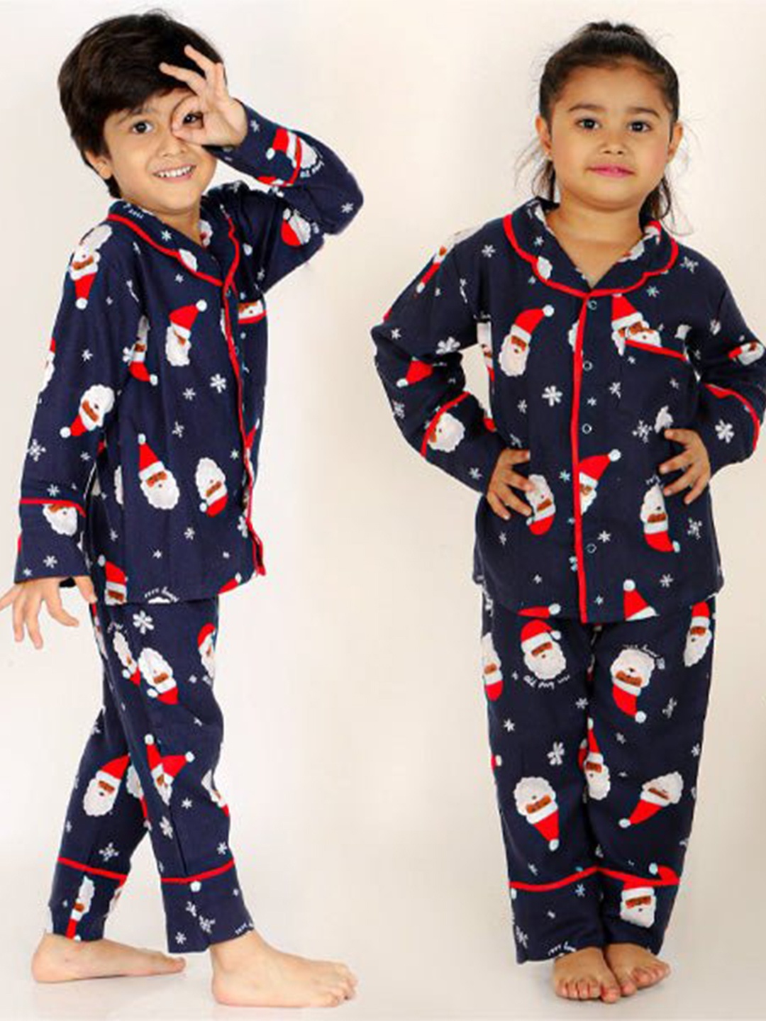 

The Mom Store Kids Navy Blue & White Printed Pure Cotton Shirt with Pyjamas