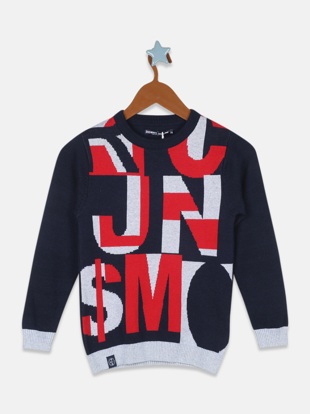 

Monte Carlo Boys Navy Blue & Red Printed Cotton Pullover