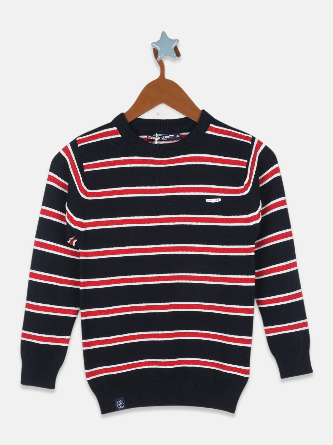 

Monte Carlo Boys Navy Blue & Red Striped Striped Cotton Pullover