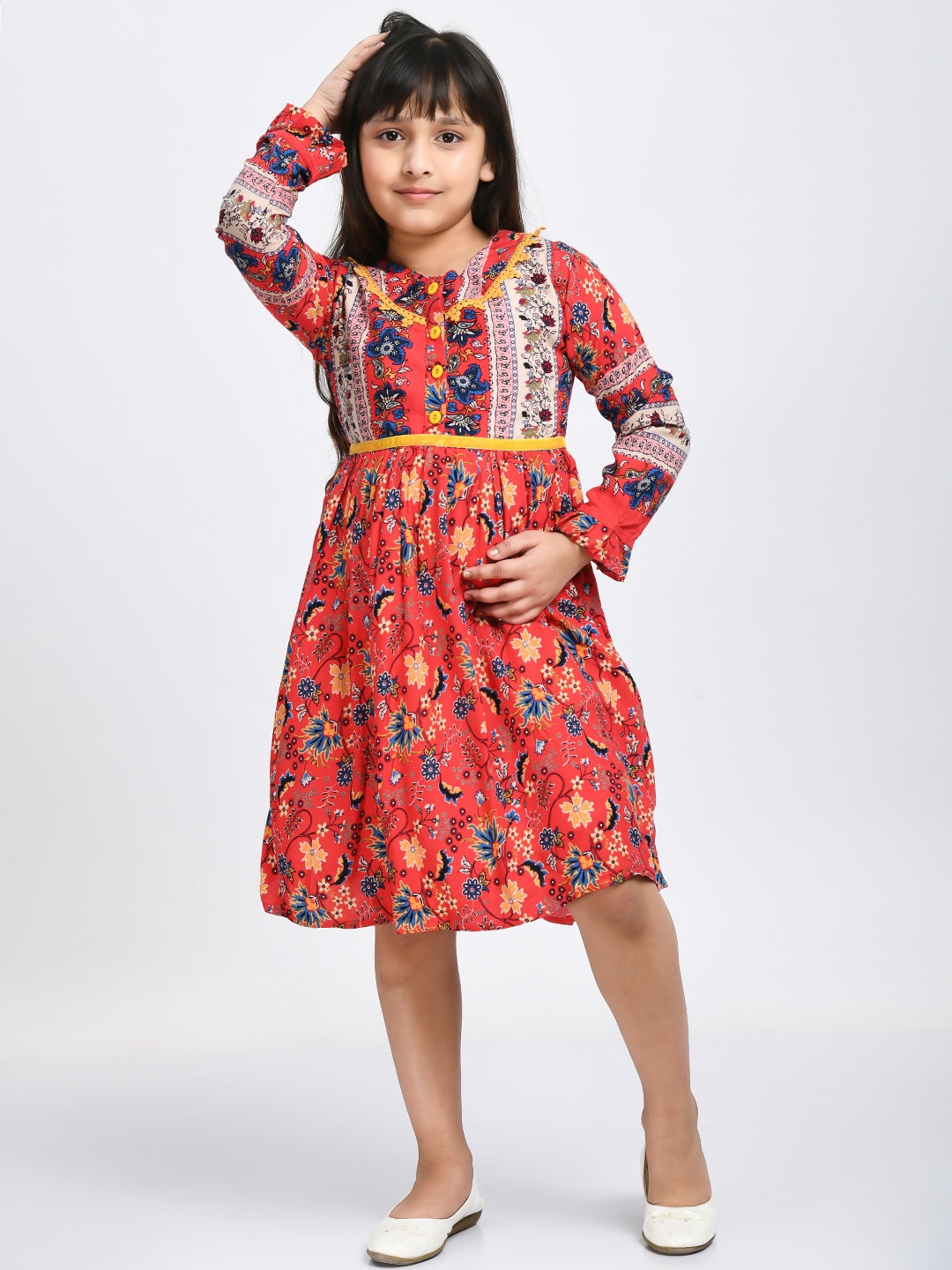 

Bella Moda Red & Yellow Floral Cotton Dress