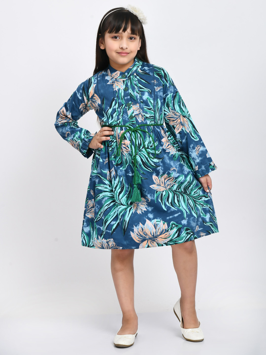 

Bella Moda Blue & Green Tropical Cotton Dress