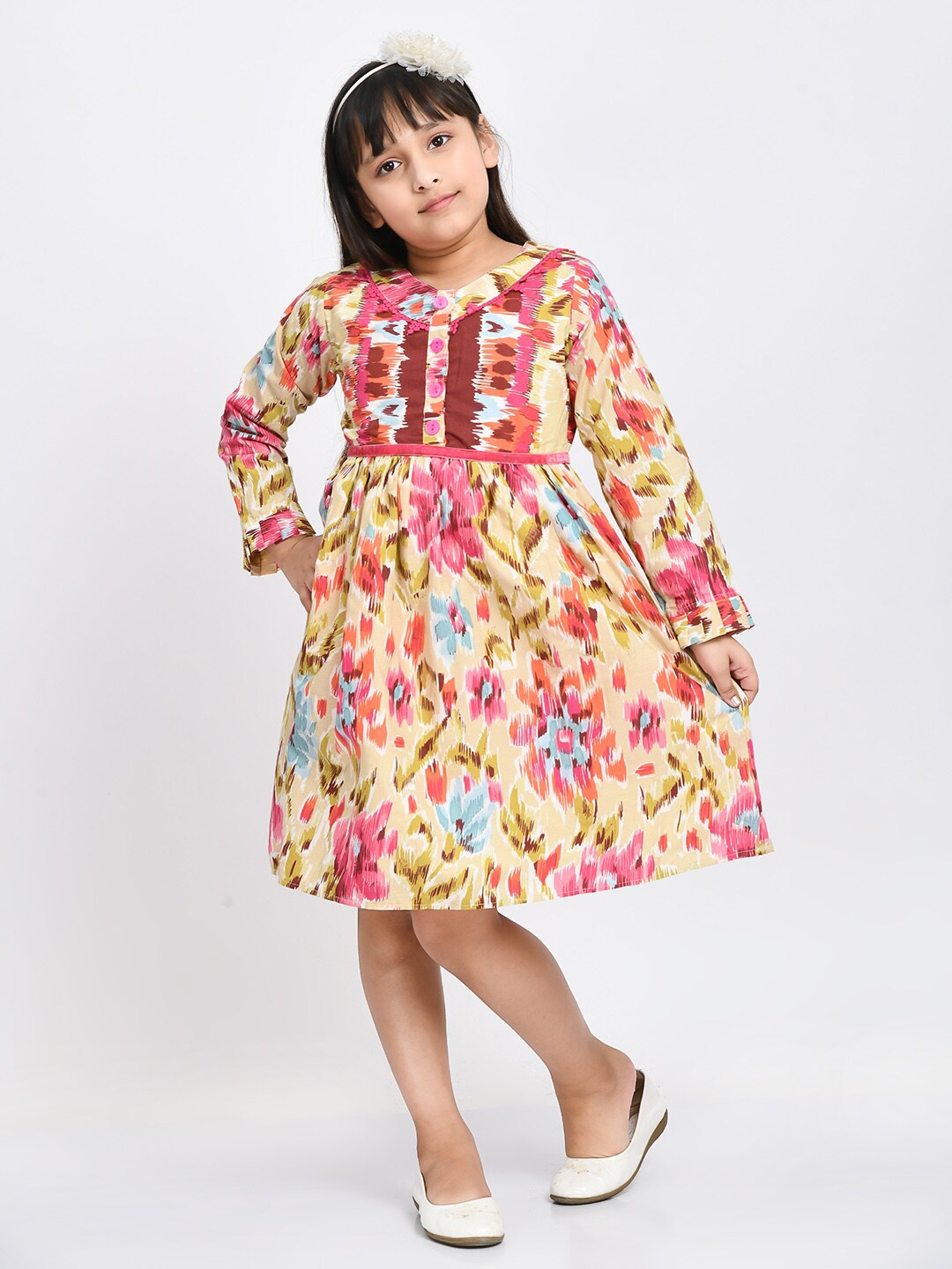 

Bella Moda Yellow & Pink Floral Cotton Dress