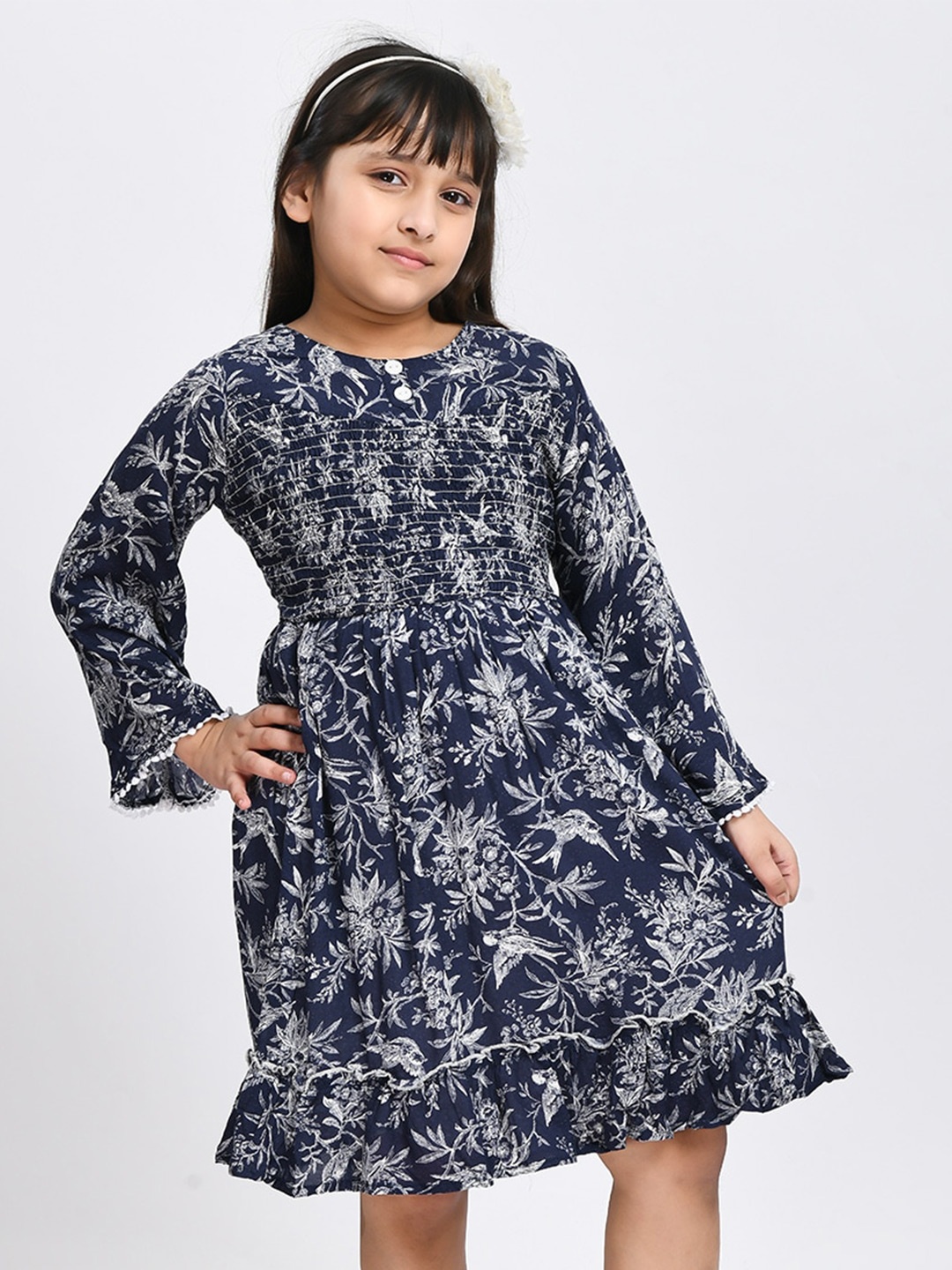 

Bella Moda Girls Blue & White Cotton Floral Dress