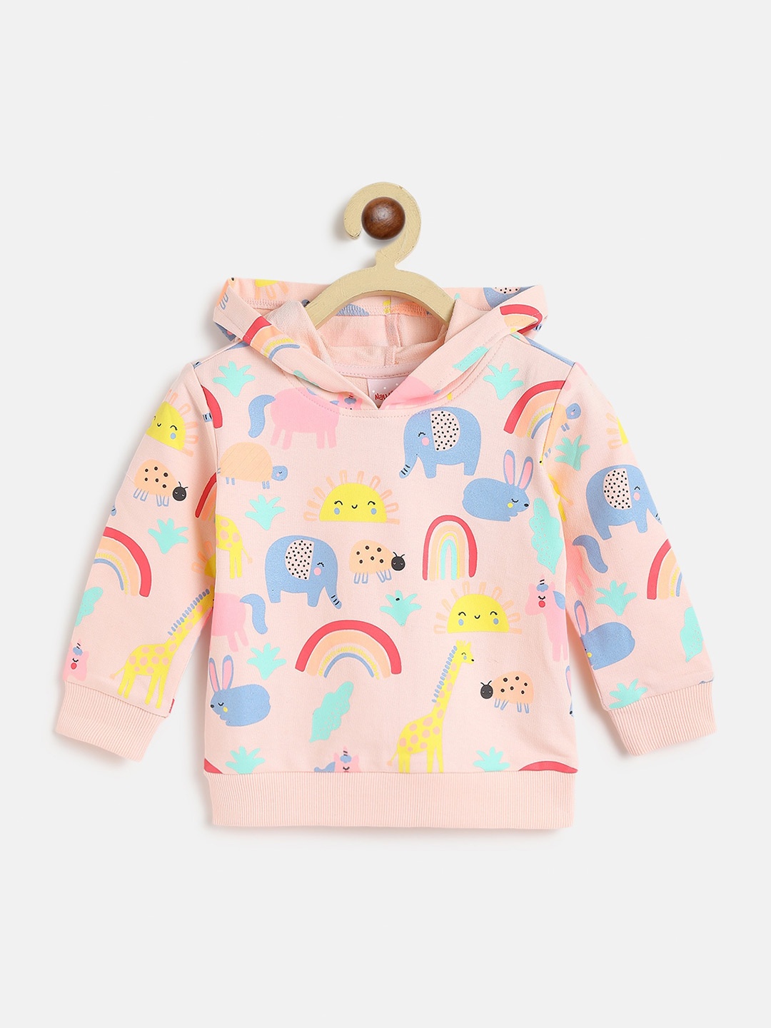 

Nauti Nati Girls Pink Printed Hooded Pure Cotton Sweatshirt