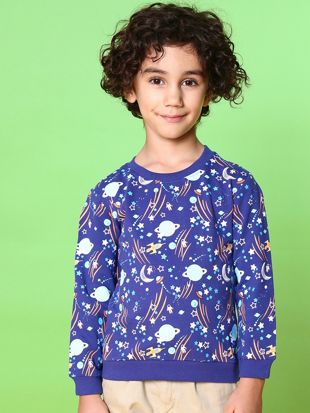 

Nauti Nati Boys Navy Blue Printed Pure Cotton Sweatshirt