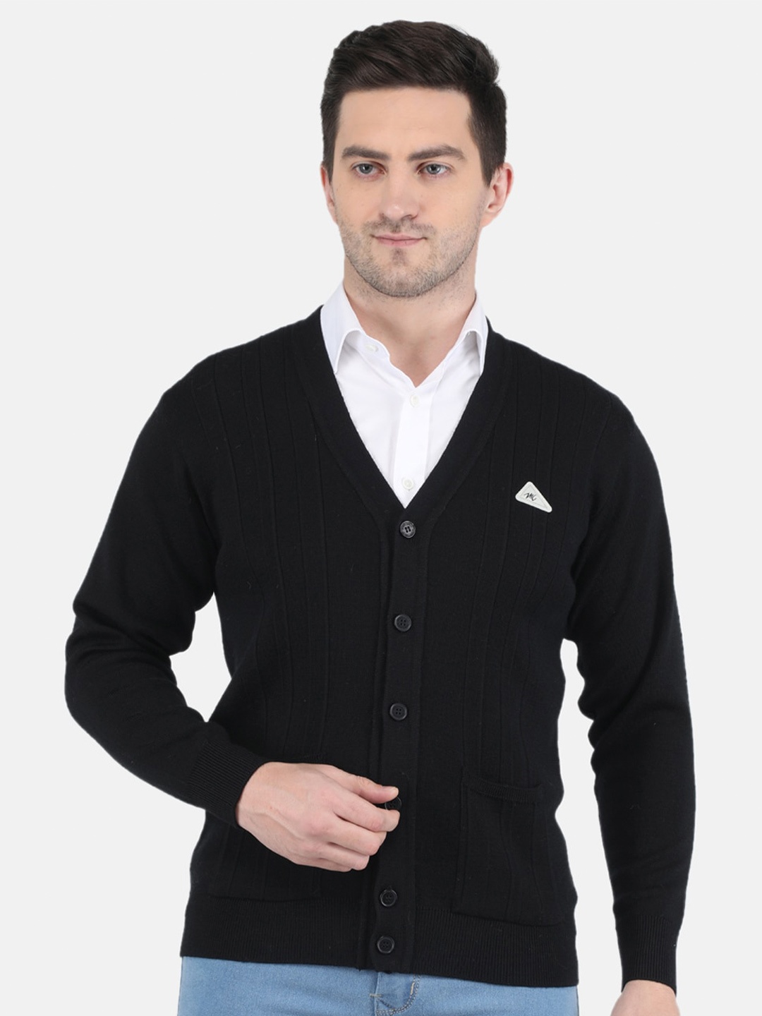 

Monte Carlo Men Black Ribbed Wool Cardigan