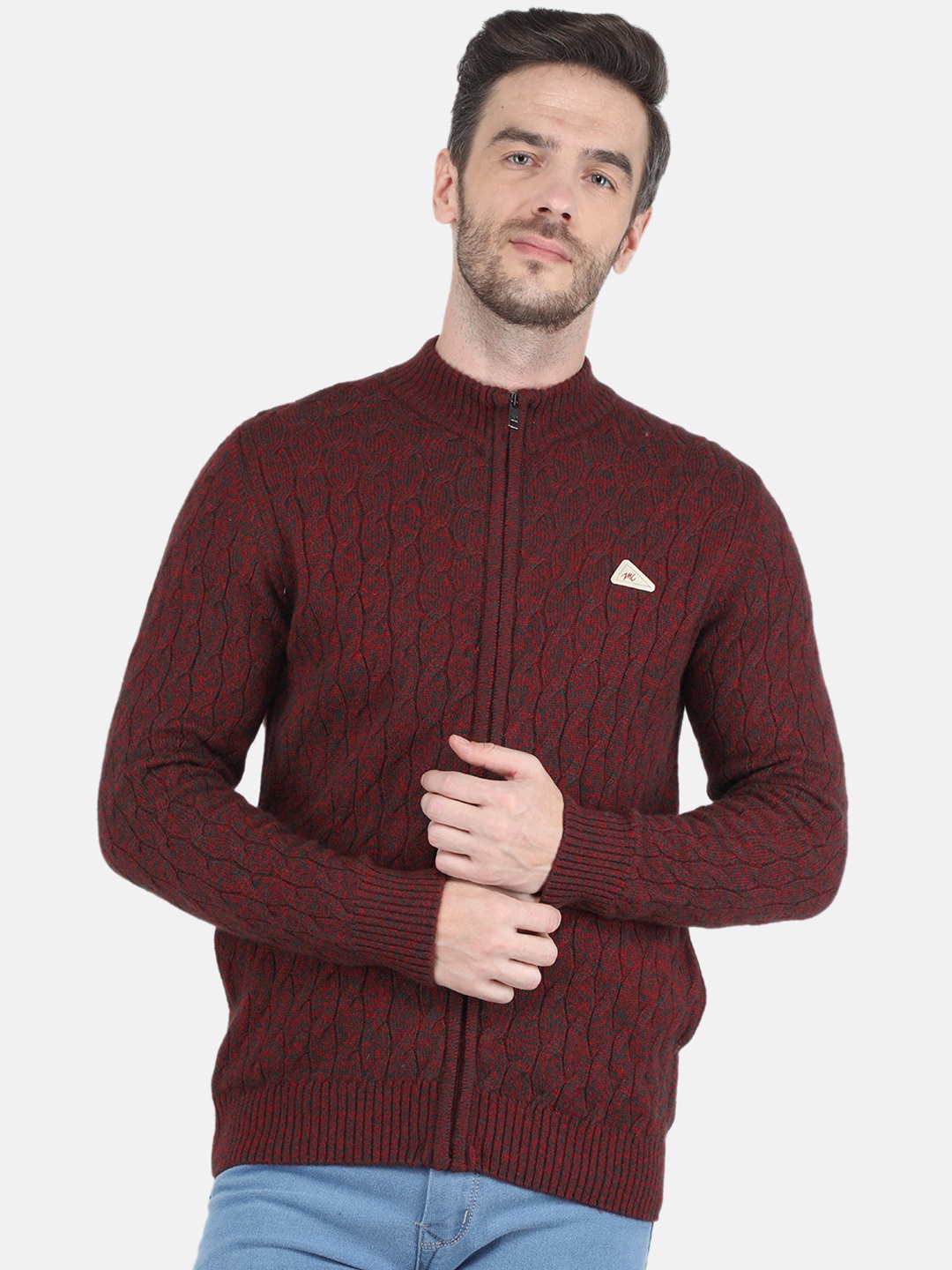 

Monte Carlo Men Maroon Cable Knit Cardigan