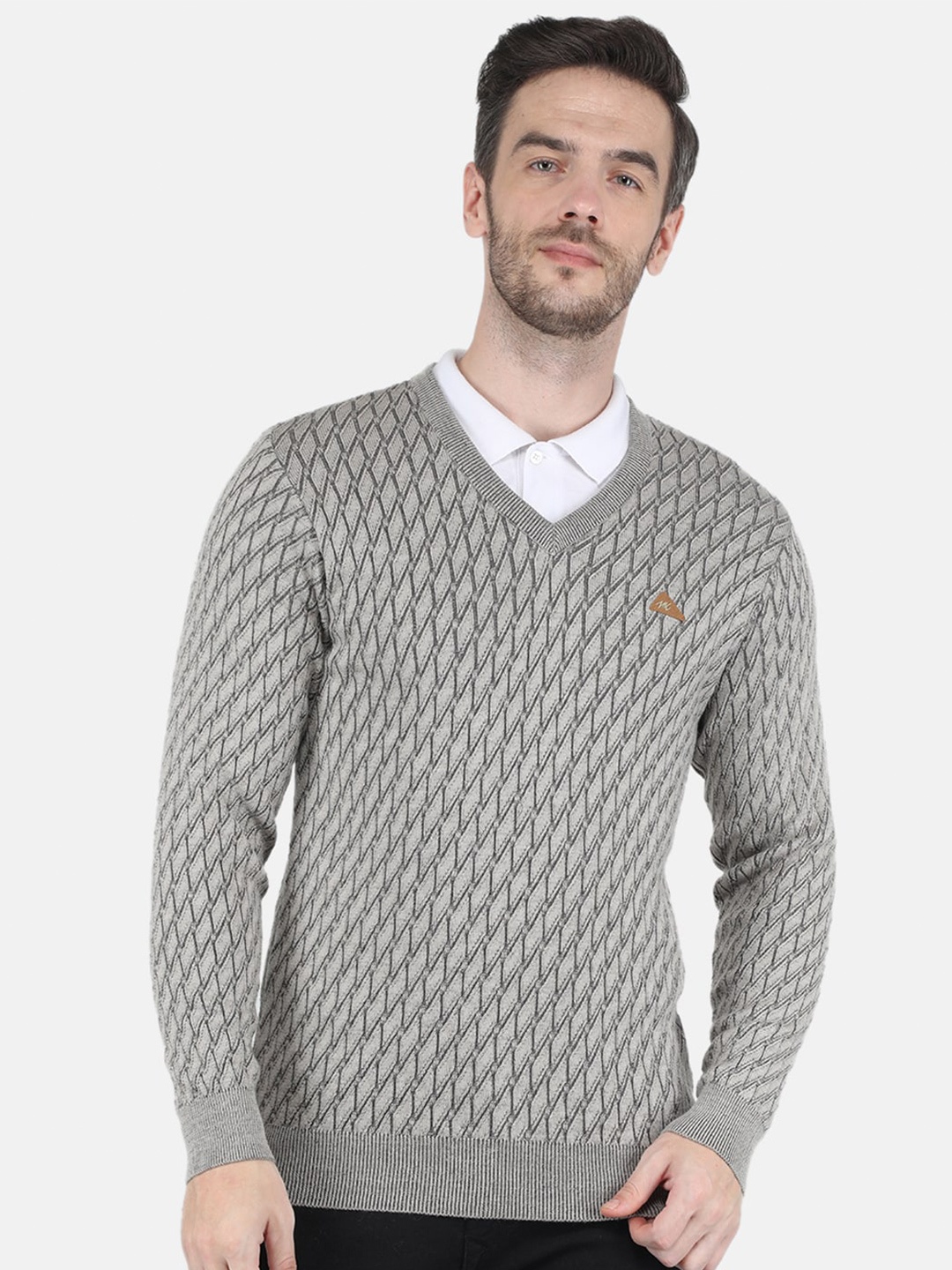 

Monte Carlo Men Grey Pure Wool Printed Pullover