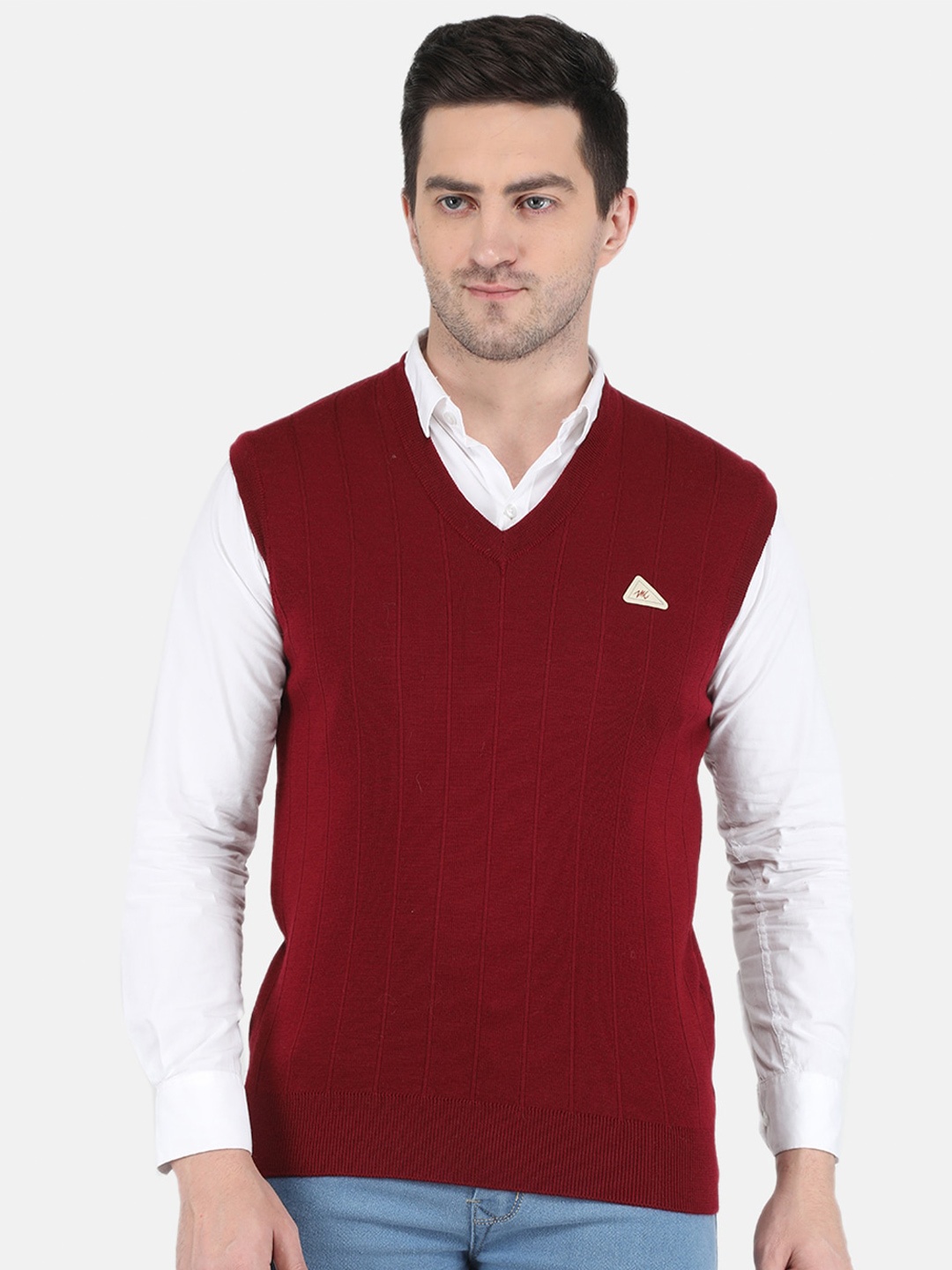 

Monte Carlo Men Maroon Striped Wool Sweater Vest