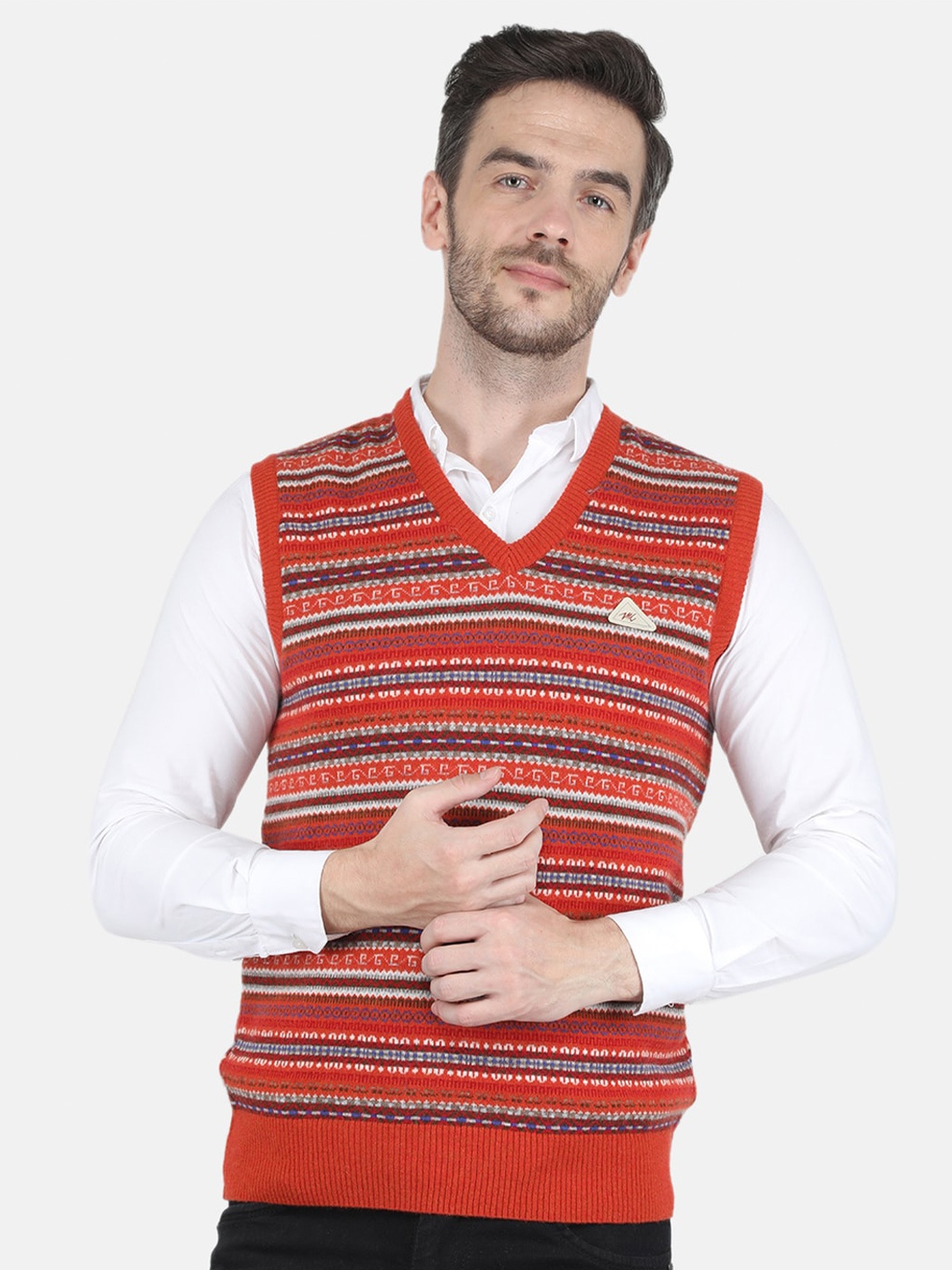 

Monte Carlo Men Orange & Blue Striped Wool Sweater Vest