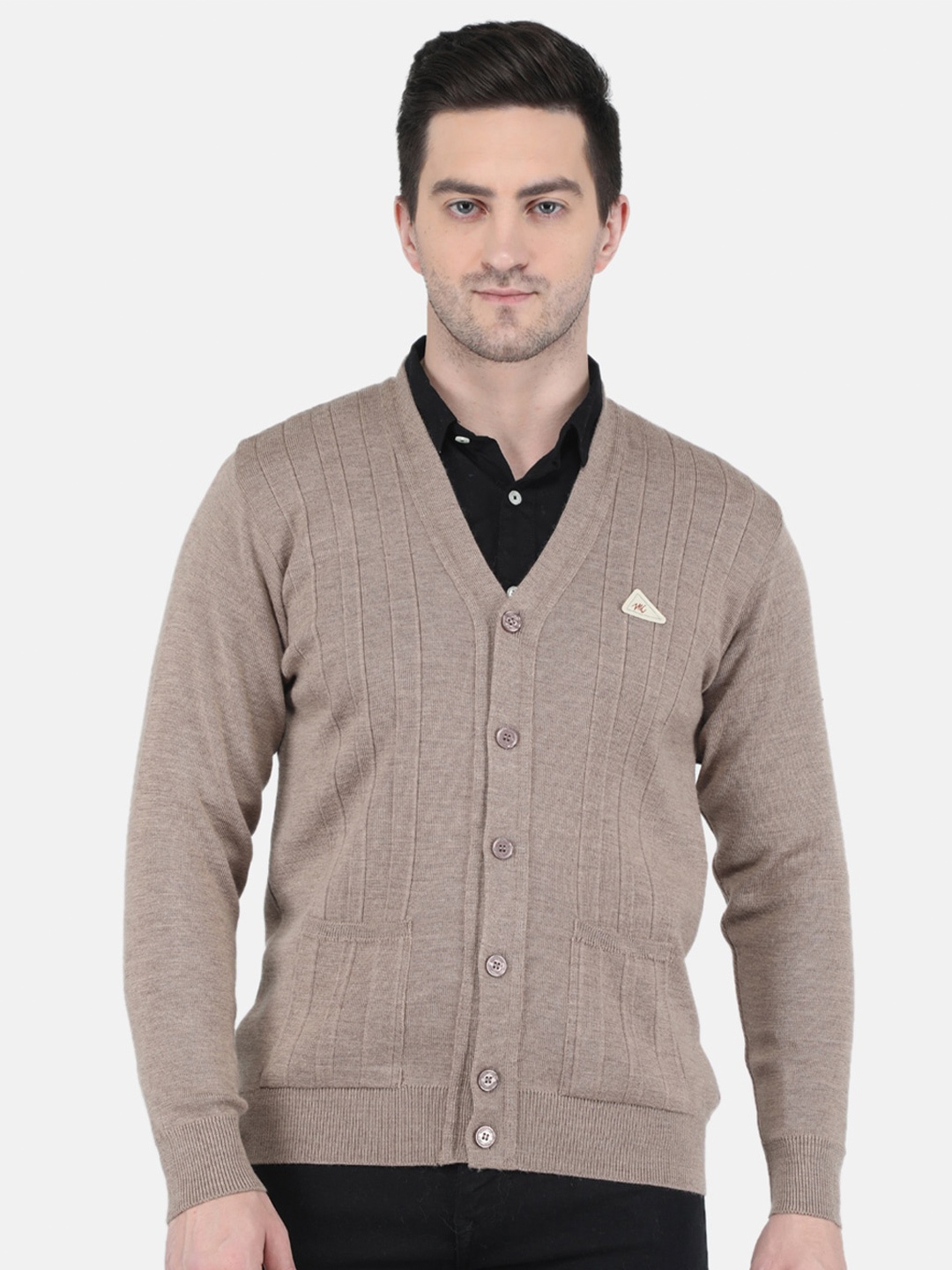 

Monte Carlo Men Beige Striped Wool Cardigan