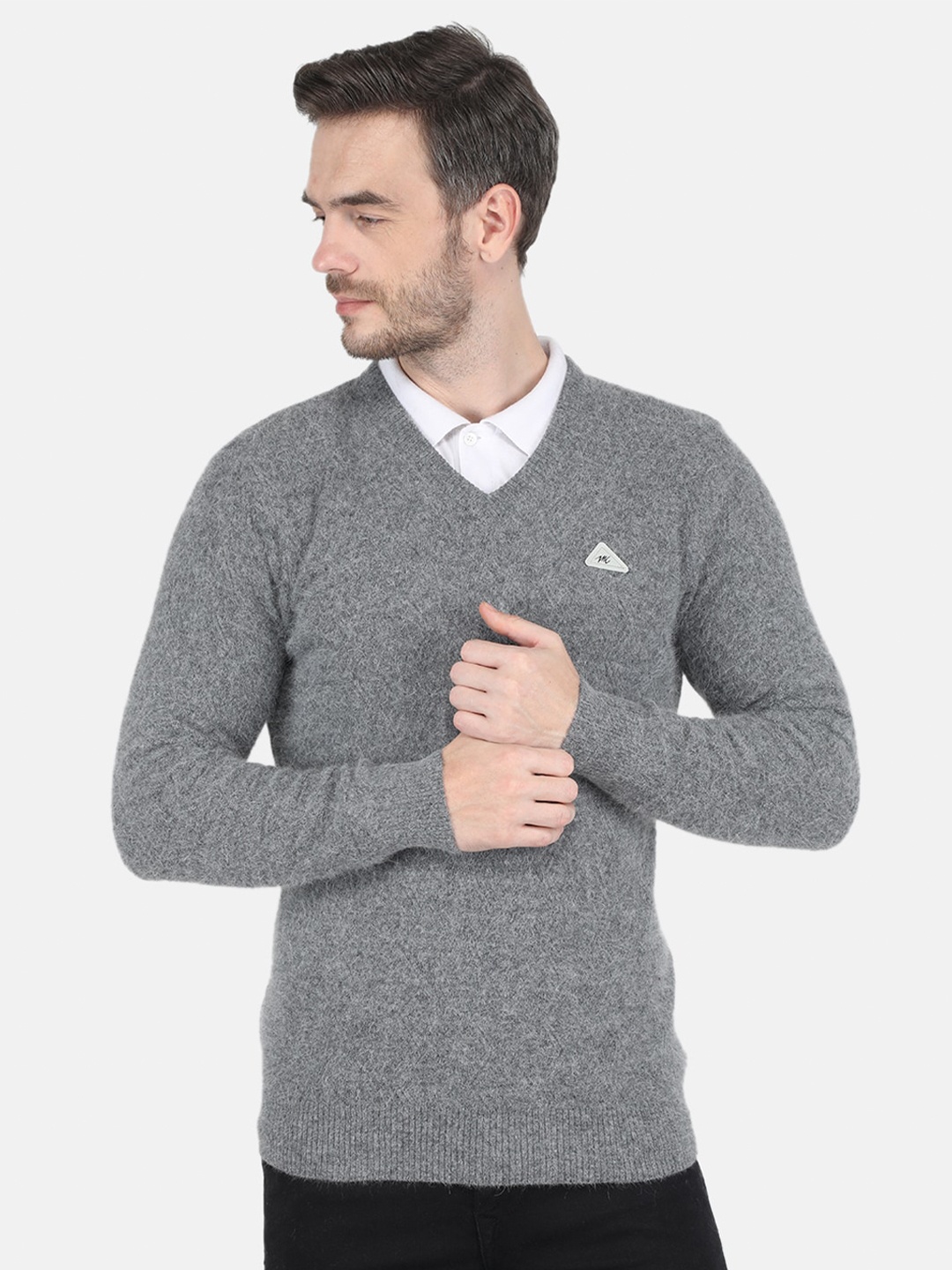 

Monte Carlo Men Grey Wool Pullover with Fuzzy Detail