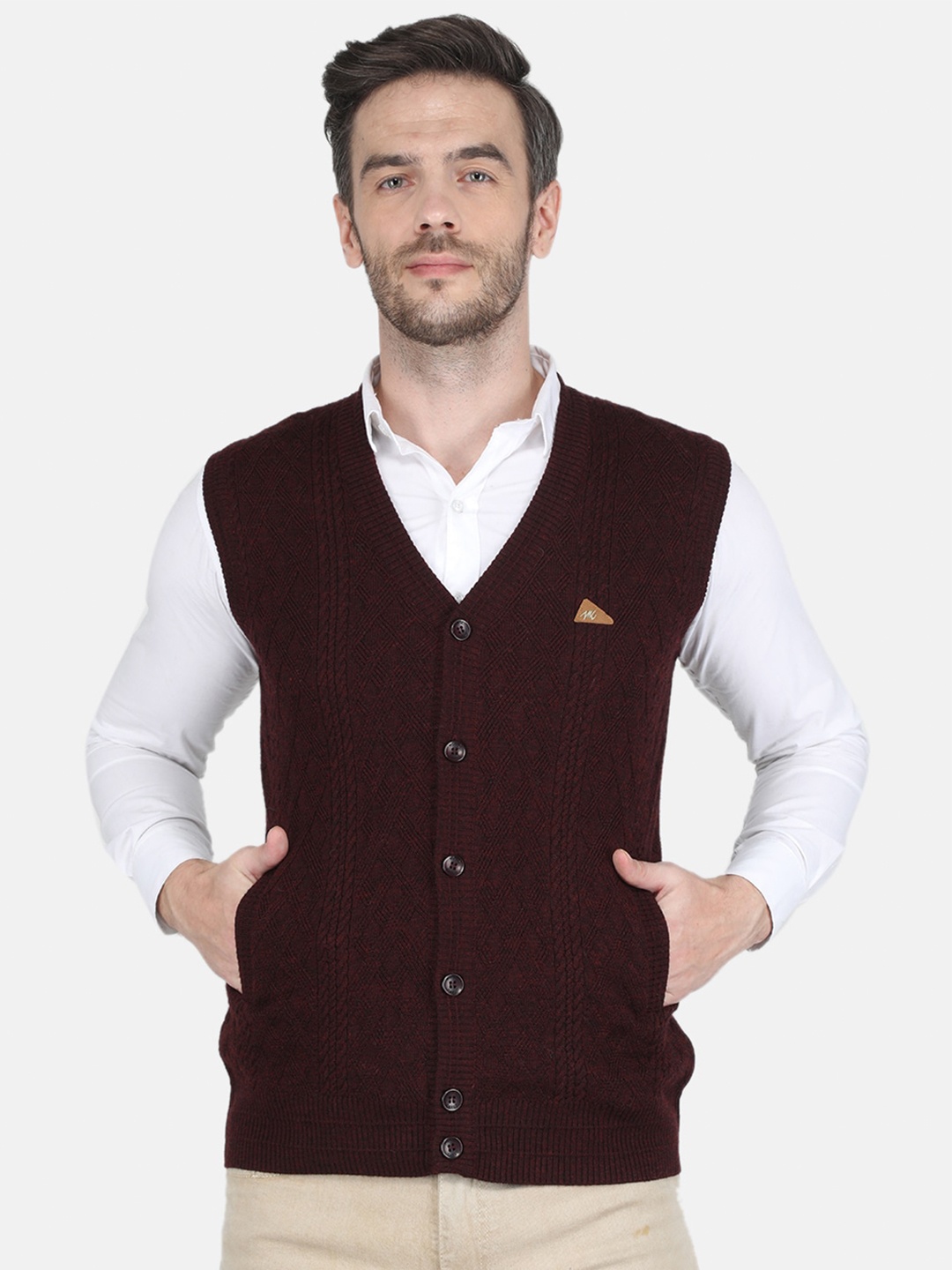 

Monte Carlo Men Maroon Cable Knit Cardigan