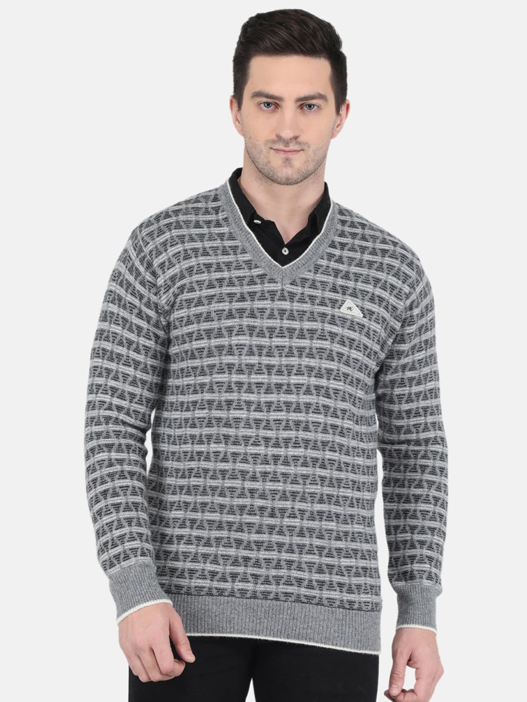 

Monte Carlo Men Grey & Black Printed Pullover