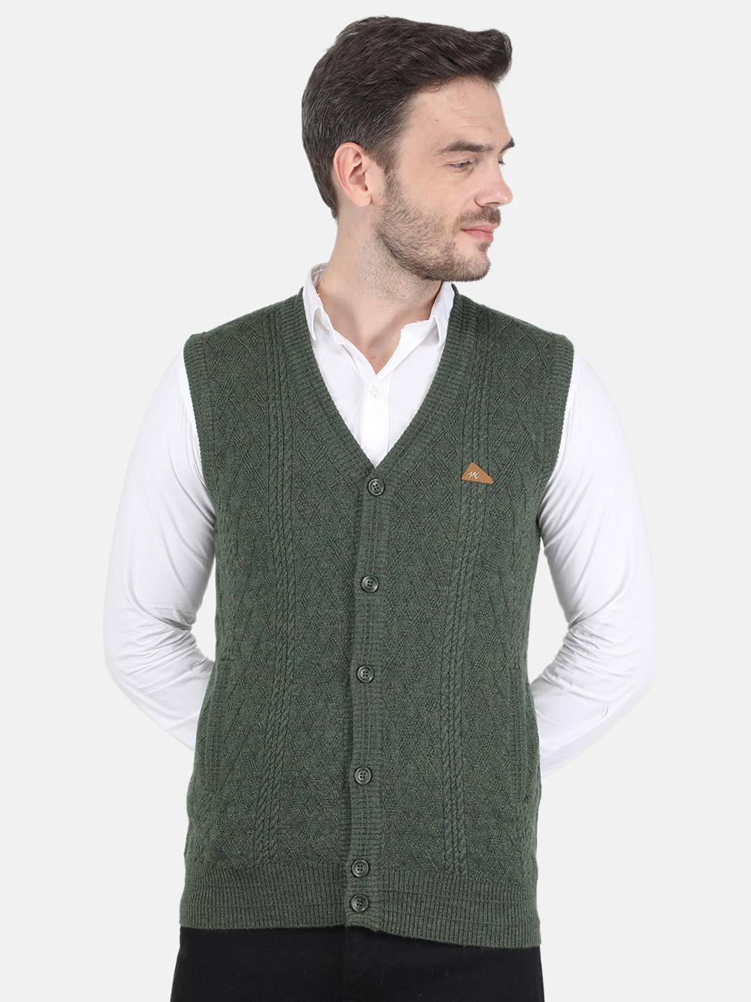 

Monte Carlo Men Olive Green Cable Knit Cardigan