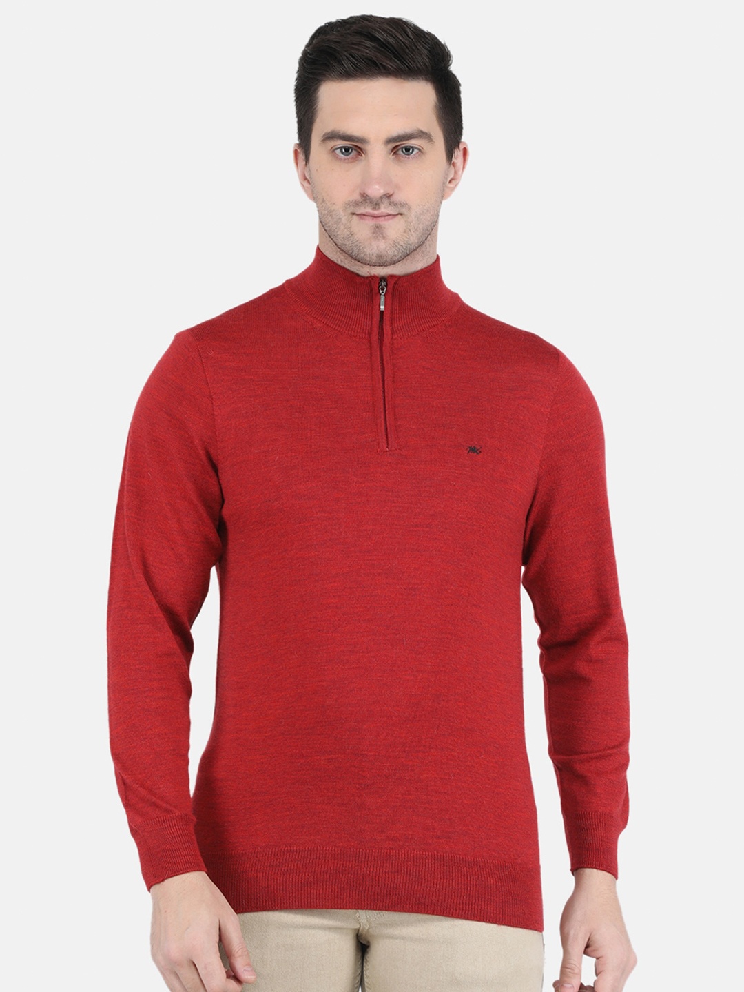 

Monte Carlo Men Red Woolen Pullover with Zip Detail