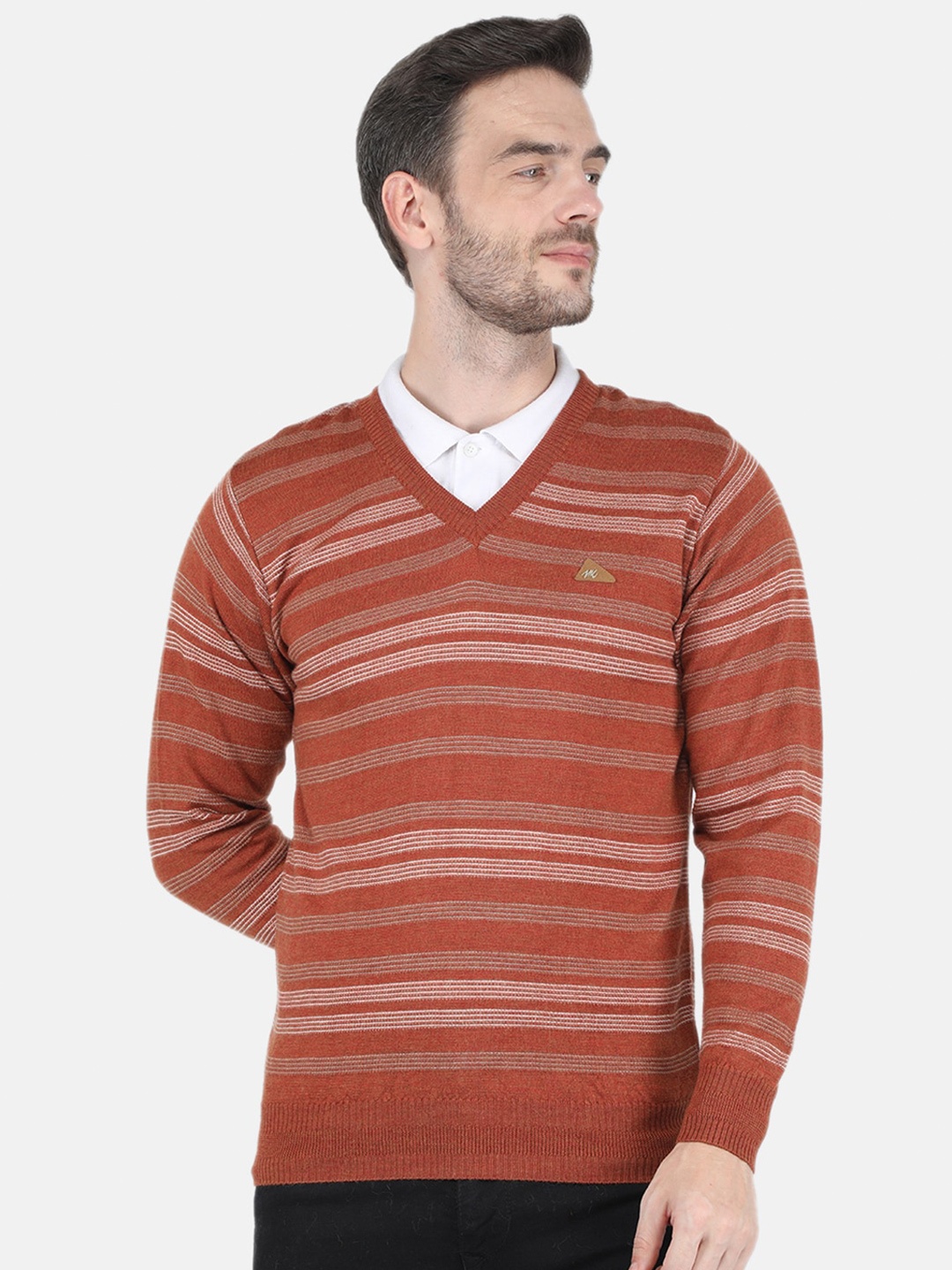 

Monte Carlo Men Rust & Pink Striped Woolen Pullover