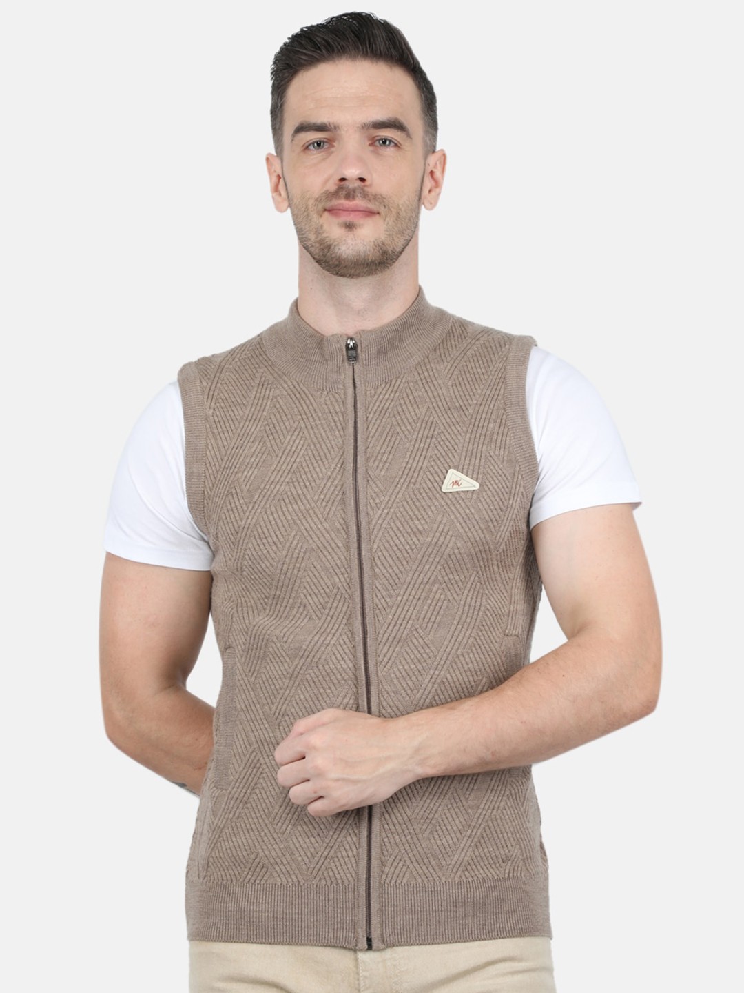 

Monte Carlo Men Khaki Woolen Cable Knit Cardigan