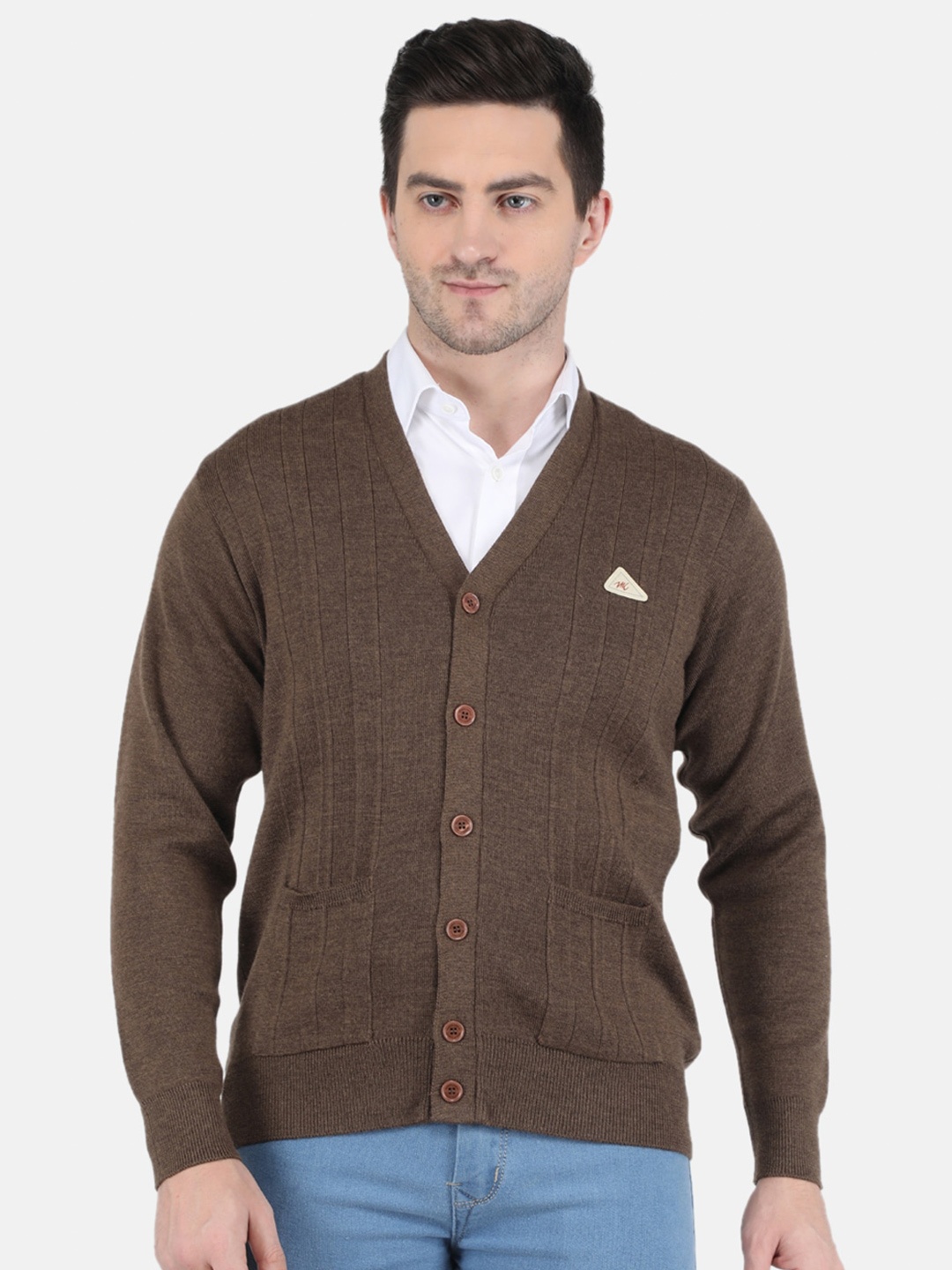 

Monte Carlo Men Brown Woolen Striped Cardigan