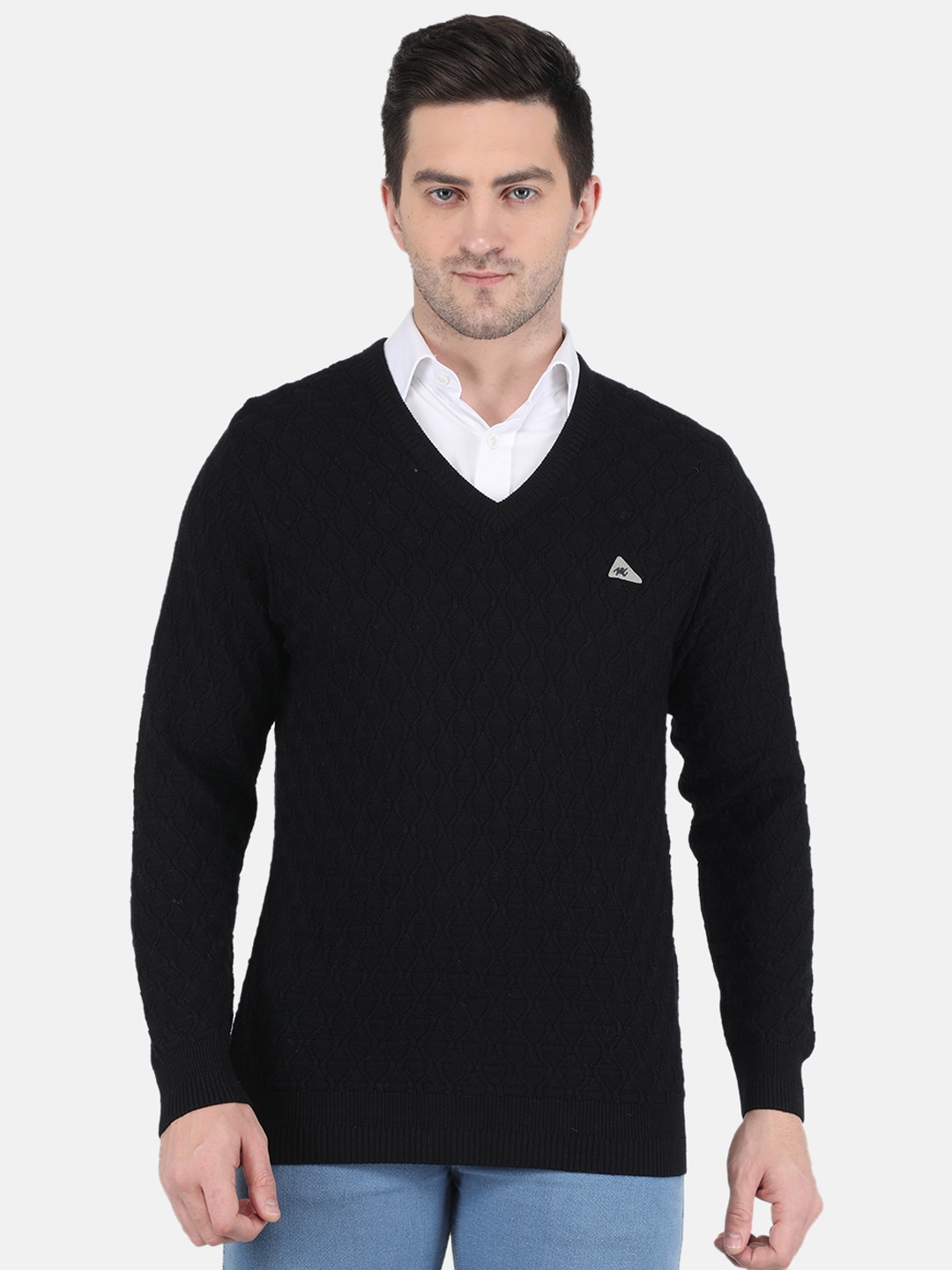 

Monte Carlo Men Black Cable Knit Woolen Pullover