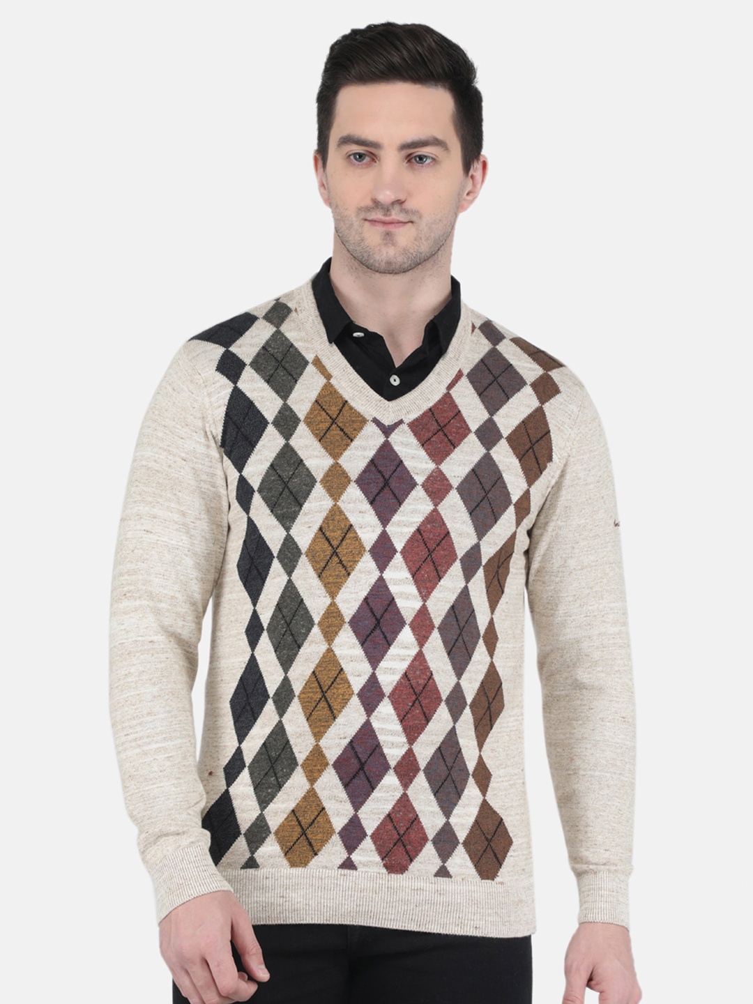 

Monte Carlo Men Beige & Grey Printed Cotton Pullover