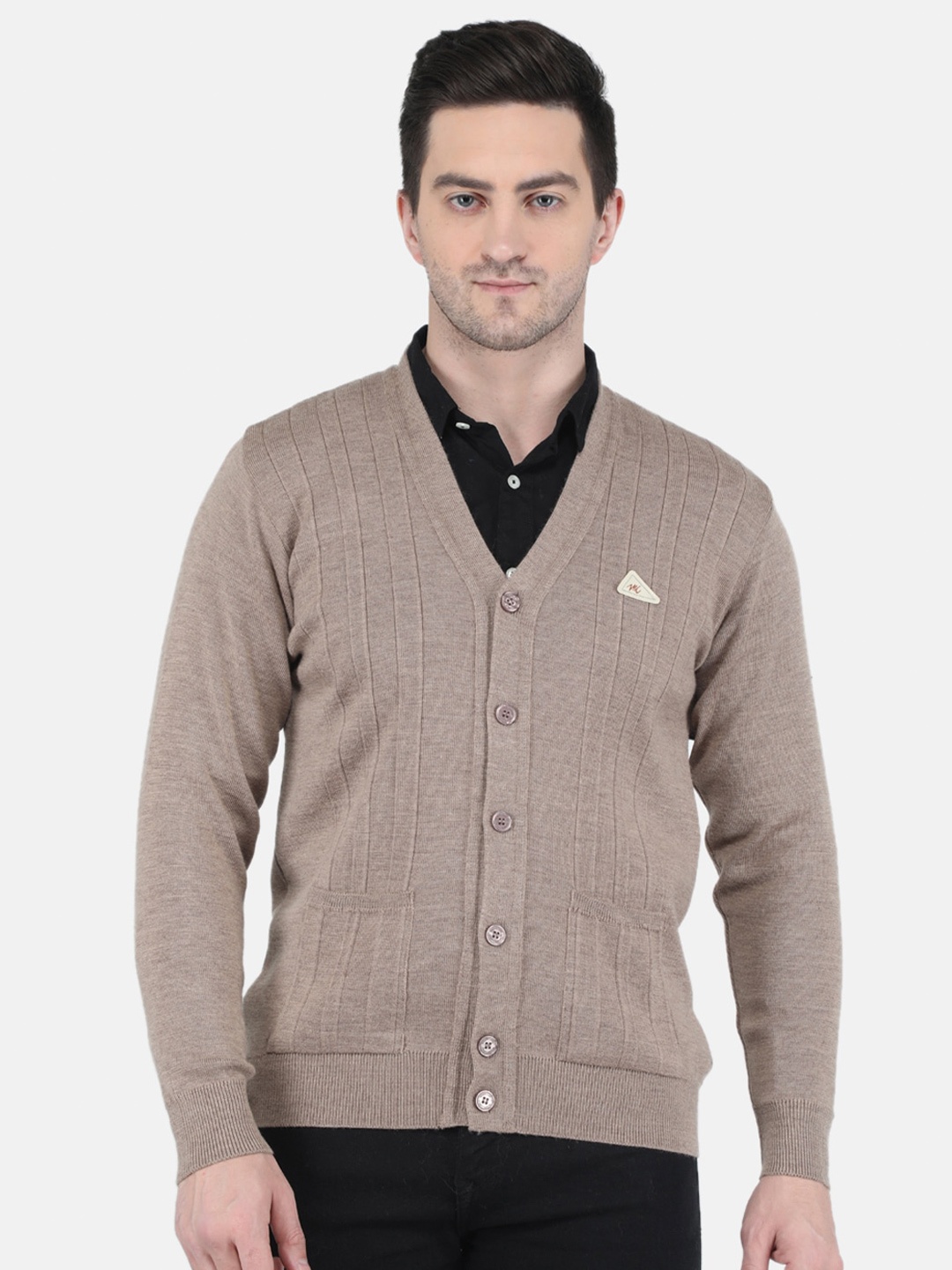 

Monte Carlo Men Taupe Ribbed Wool Cardigan