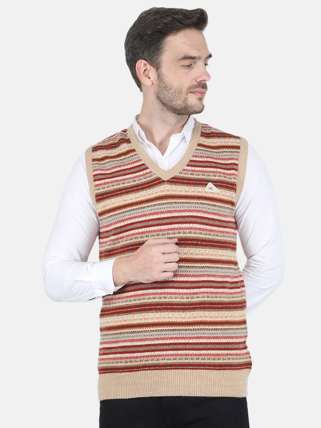 

Monte Carlo Men Beige & Red Striped Wool Sweater Vest