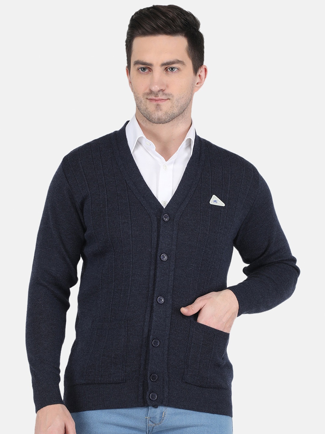 

Monte Carlo Men Navy Blue Striped Striped Cardigan